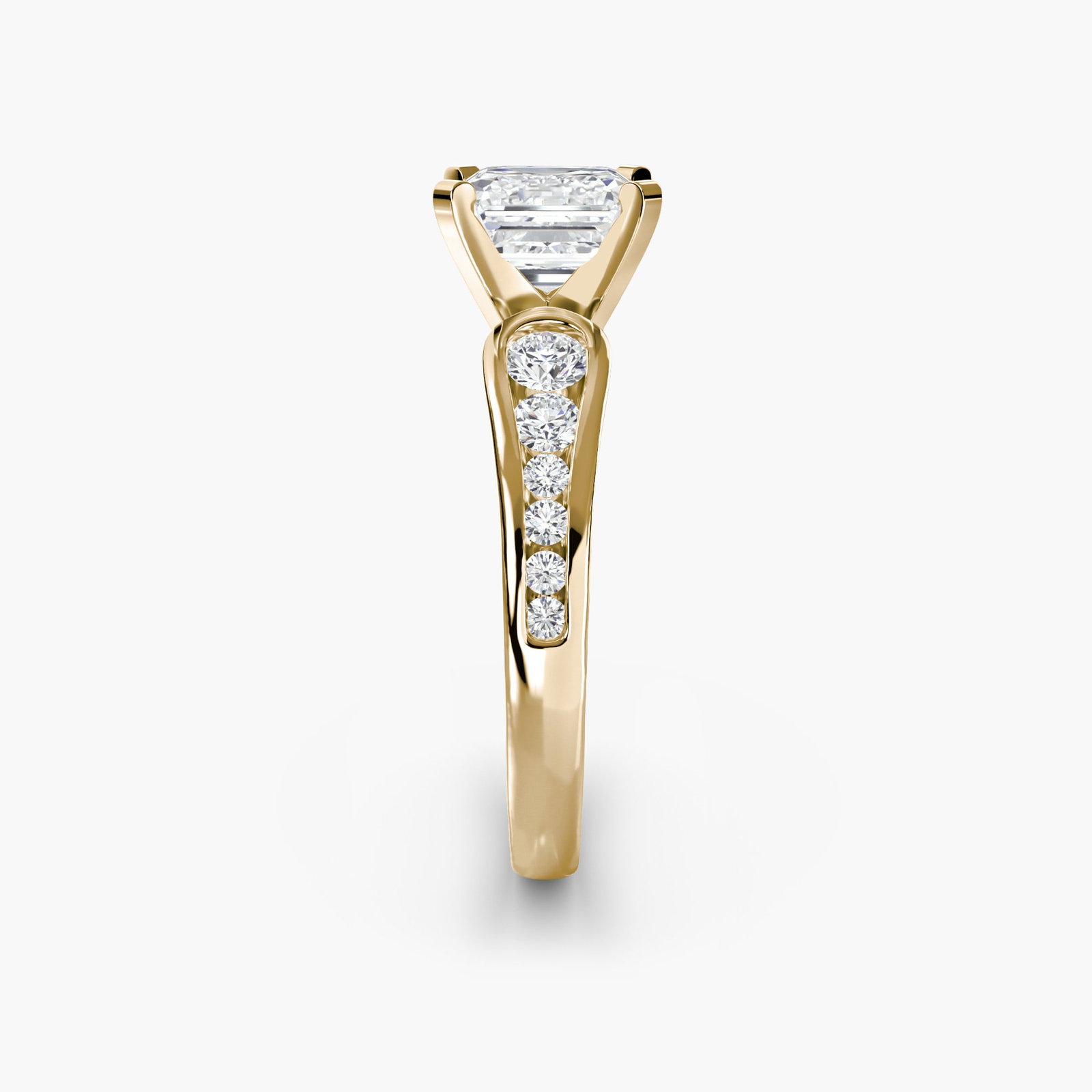 Pave Asscher 14Kt Yellow Gold Ring Setting - 3