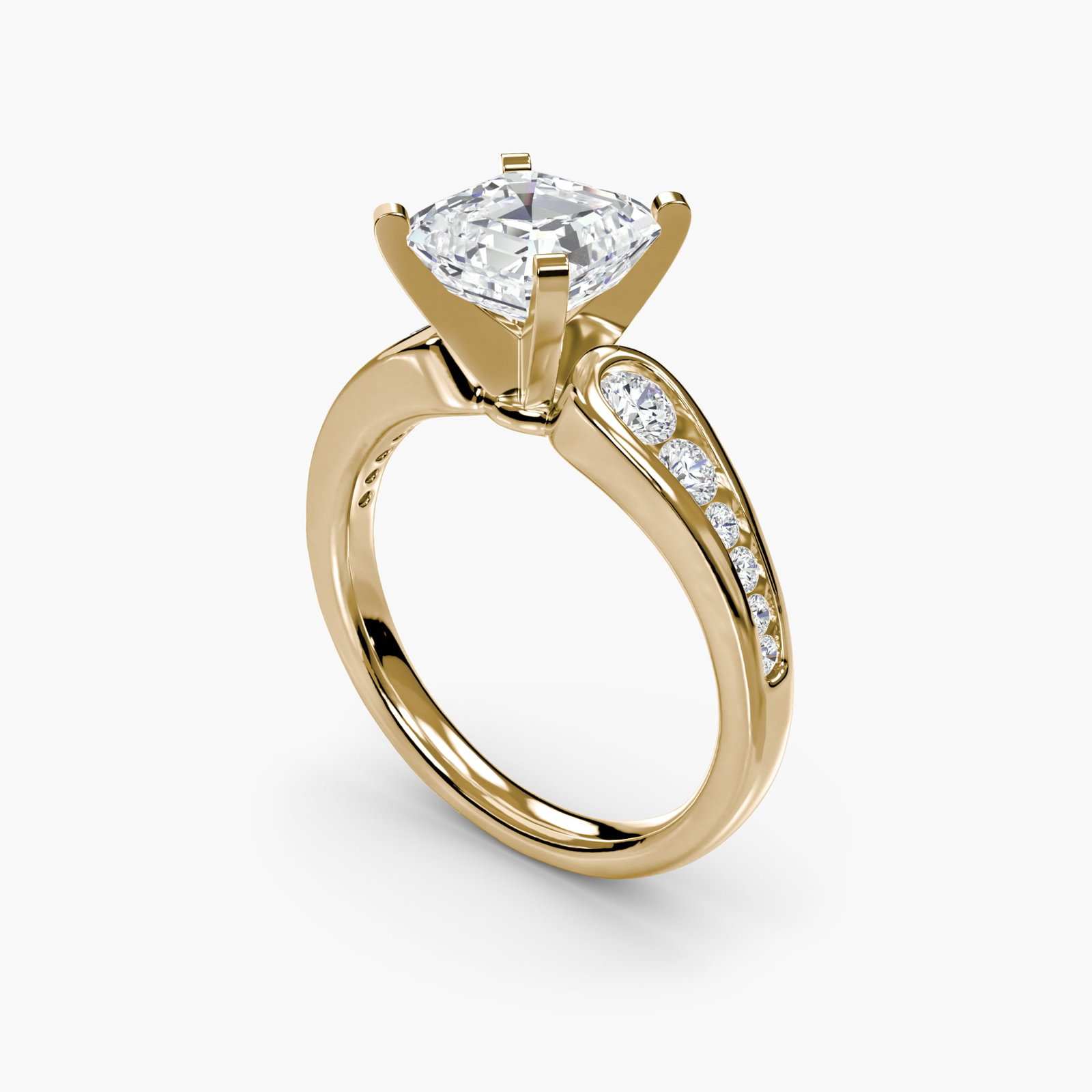 Pave Asscher 14Kt Yellow Gold Ring Setting - 5