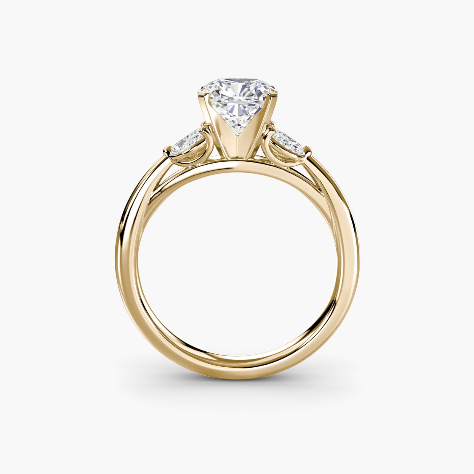 Side Stone Cushion 14Kt Yellow Gold Ring Setting: Side Stone Cushion 14Kt Yellow Gold Ring Setting Cushion ring setting crafted from 14Kt yellow gold, featuring four side stones totaling 0.43 carats in lab-grown EF/VS colour and clarity. The ring's