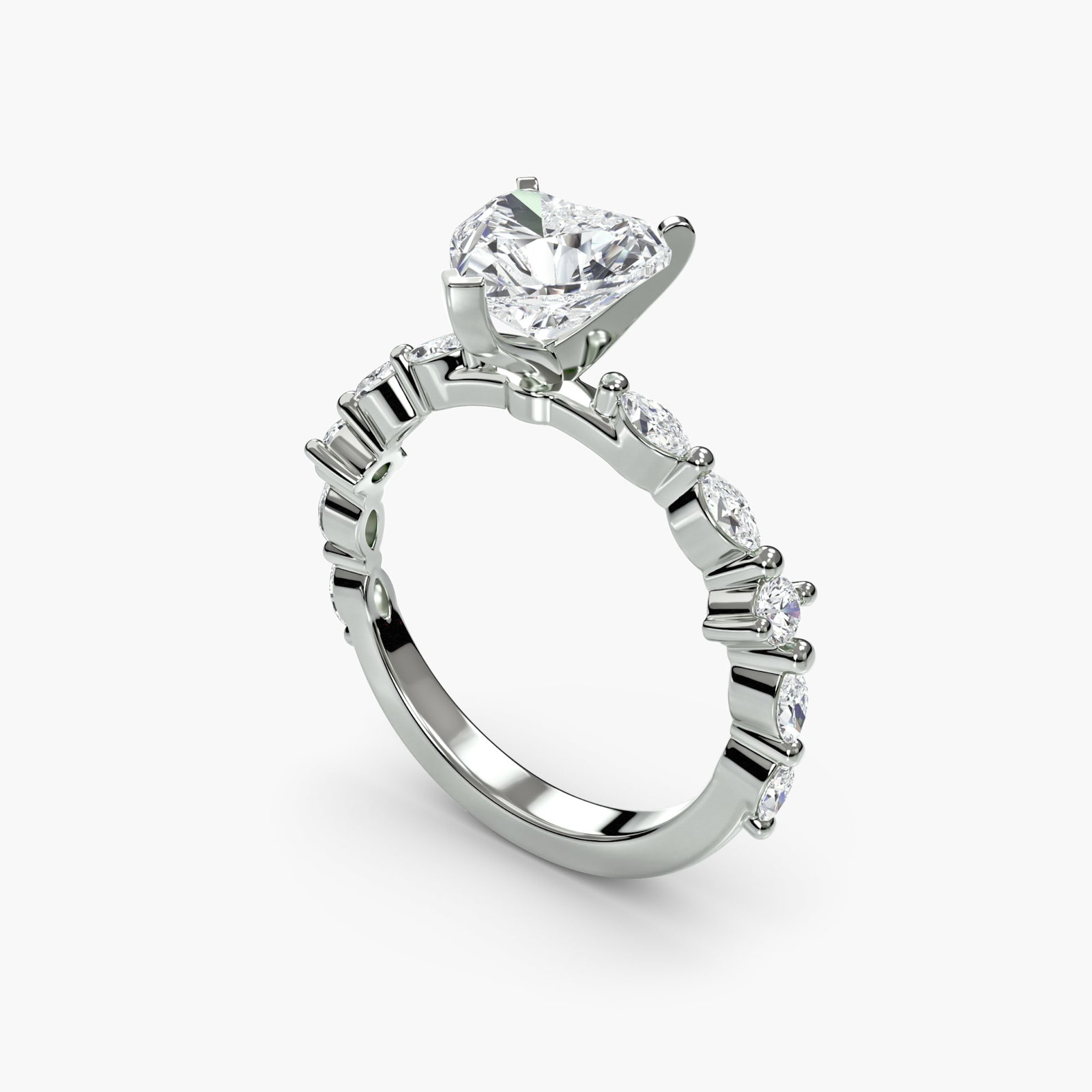 Pave Heart 950 Platinum Ring Setting - 5