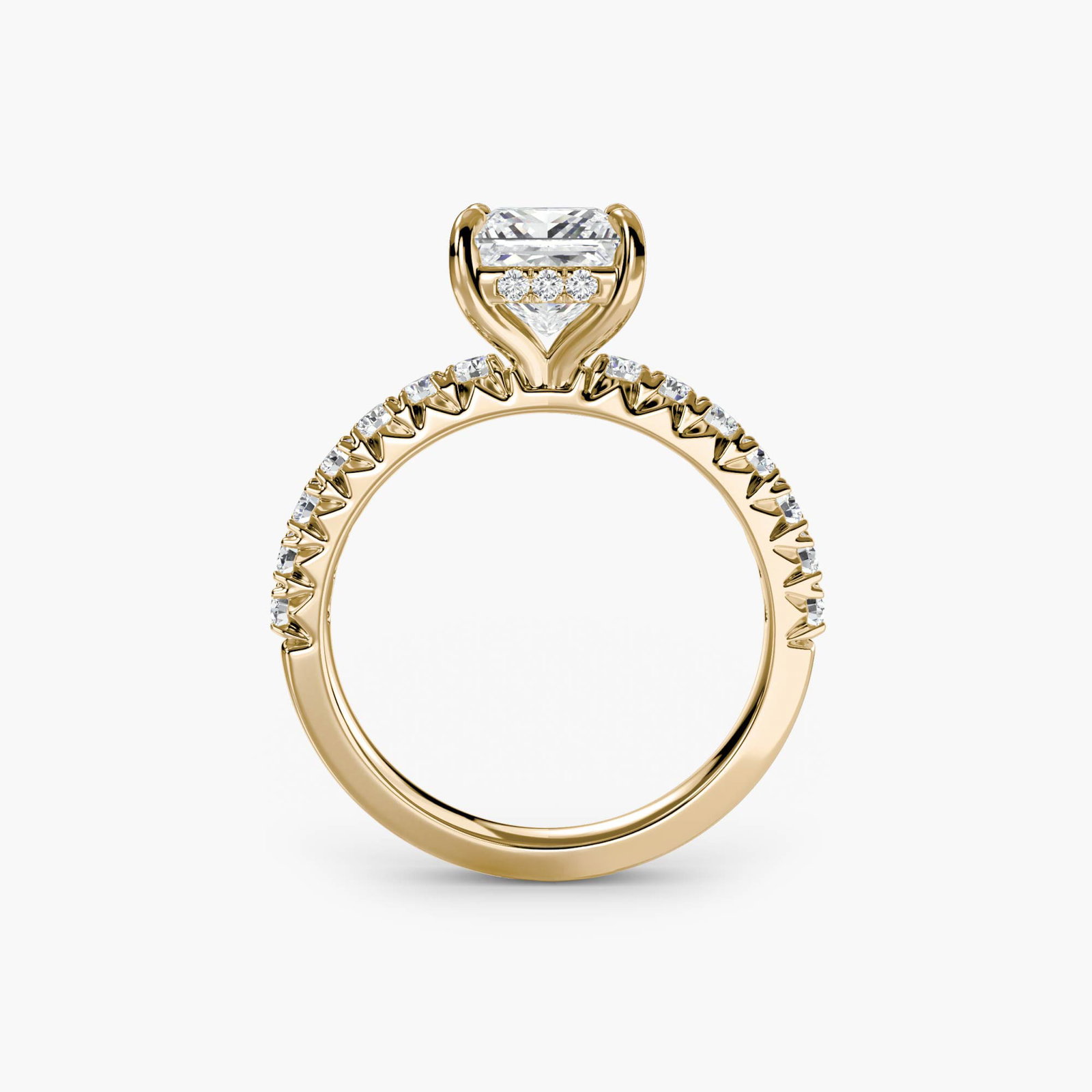 Hidden Halo Princess 14Kt Yellow Gold Ring Setting: Hidden Halo Princess 14Kt Yellow Gold Ring Setting 14Kt Yellow Gold Hidden Halo Princess Ring Setting boasts a unique design with 26 side stones totaling 0.41 carats of lab-grown EF/VS color and