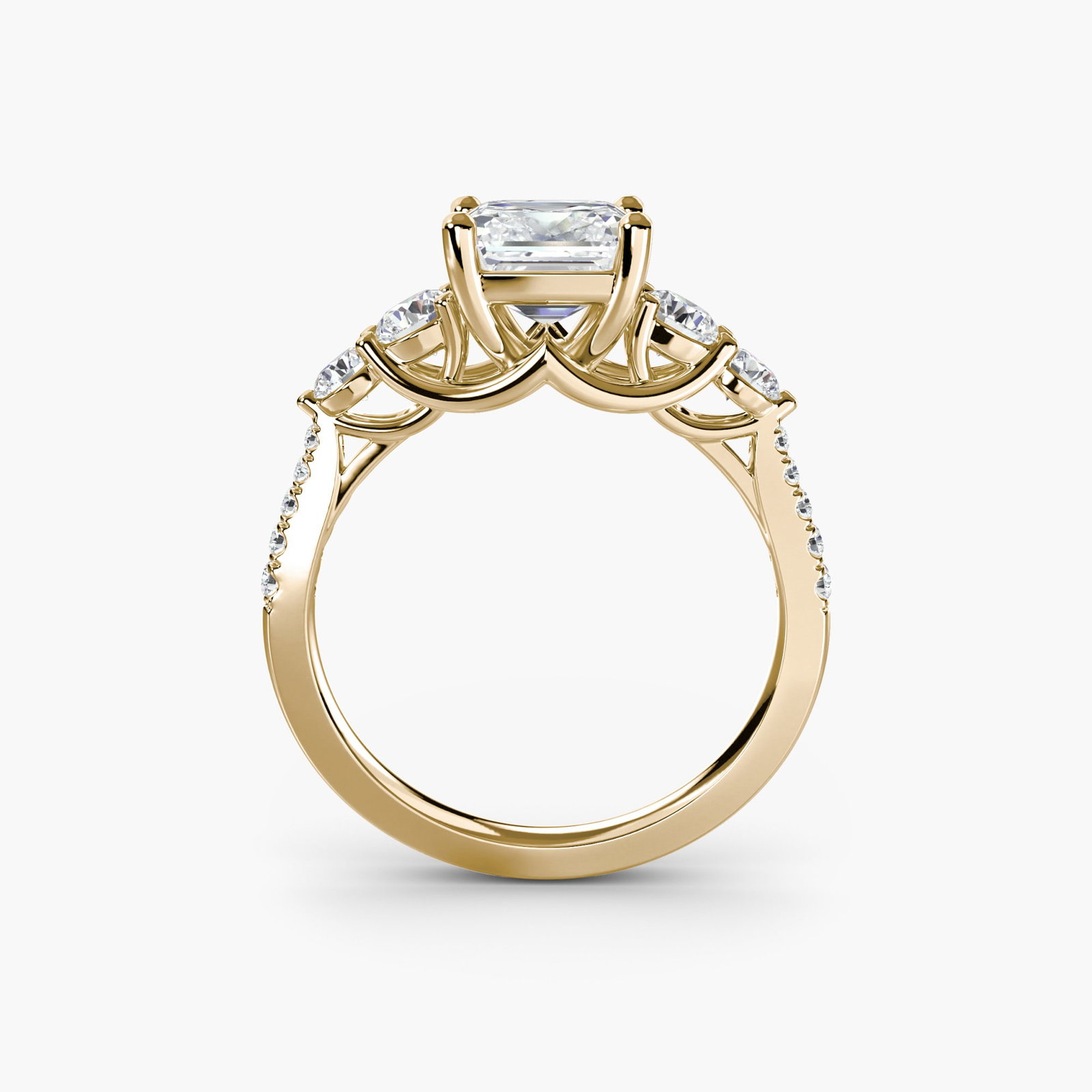 Pave Asscher 18Kt Yellow Gold Ring Setting: Pave Asscher 18Kt Yellow Gold Ring Setting Pave Asscher 18Kt Yellow Gold Ring Setting features 14 side stones totaling 0.595 carats of lab-grown EF/VS color and clarity, set within an 18Kt yellow gold