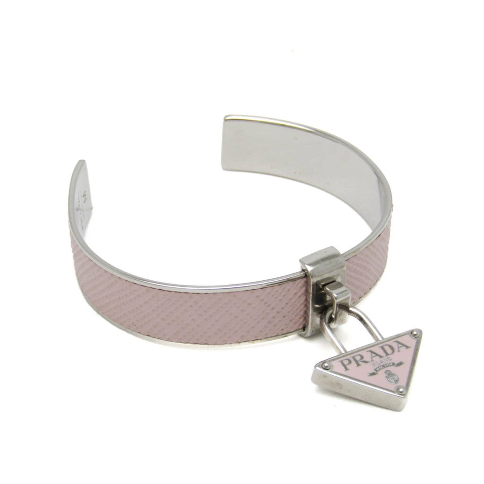 Prada Bangle Leather, Metal: Prada Bangle Leather, Metal Saffiano leather and silver metal come together in this elegant Prada bangle, featuring a light pink hue. The casual design boasts a subtle width of just 1.1cm, making it