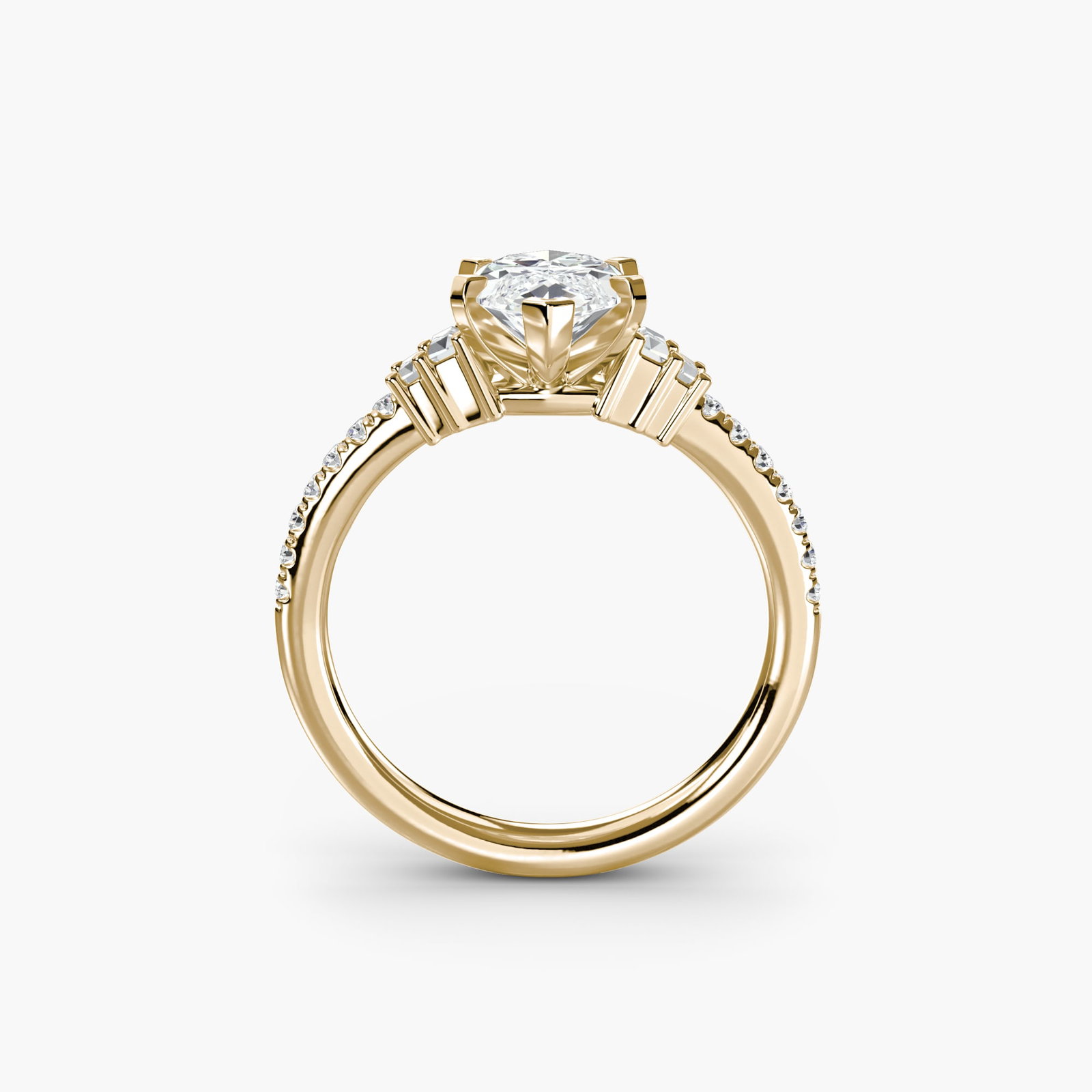 Pave Marquise 14Kt Yellow Gold Ring Setting: Pave Marquise 14Kt Yellow Gold Ring Setting Pave marquise ring setting in 14Kt yellow gold, featuring 18 side stones totaling 0.26 carats of lab-grown EF/VS color and clarity. The ring's metal weight 