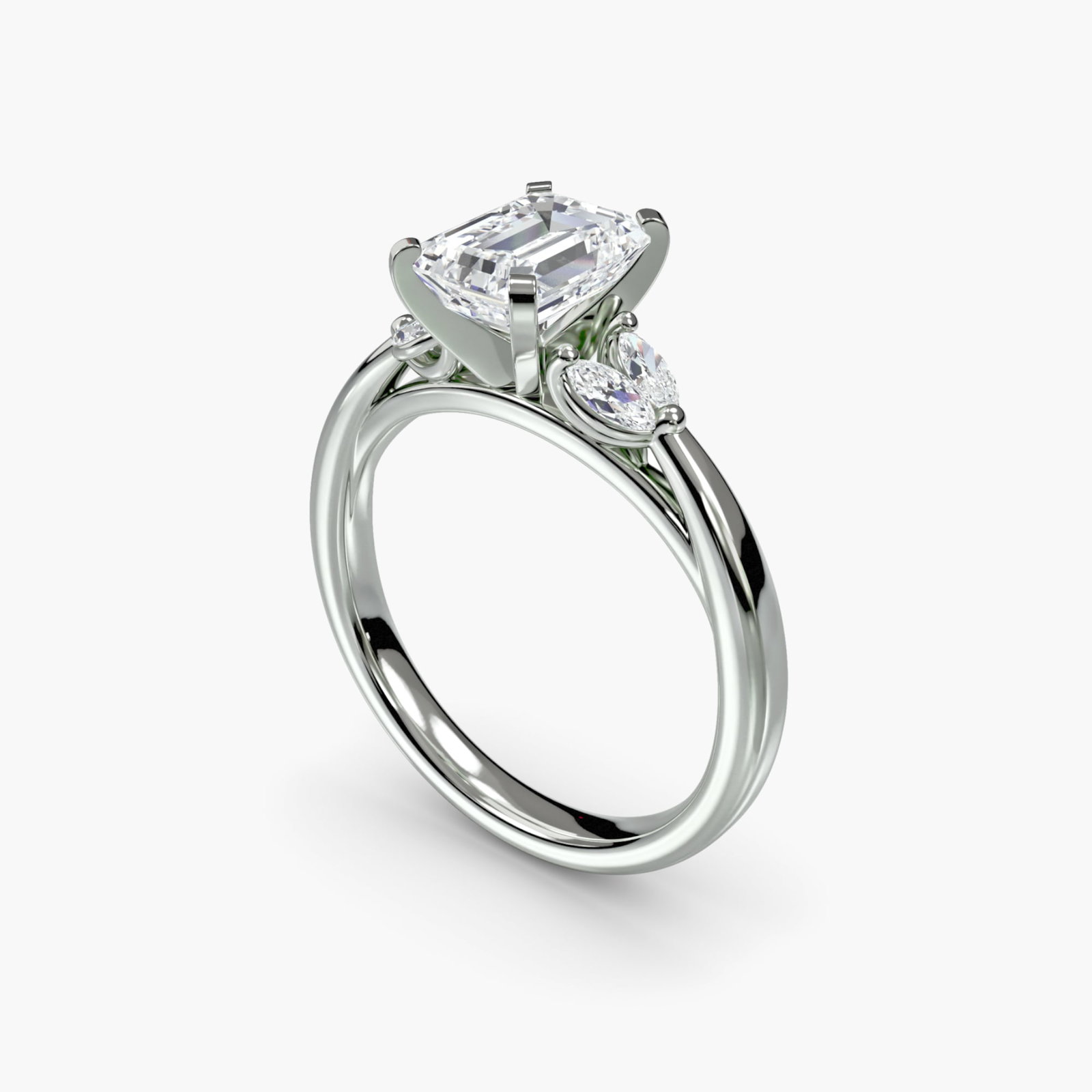 Side Stone Emerald 950 Platinum Ring Setting - 5