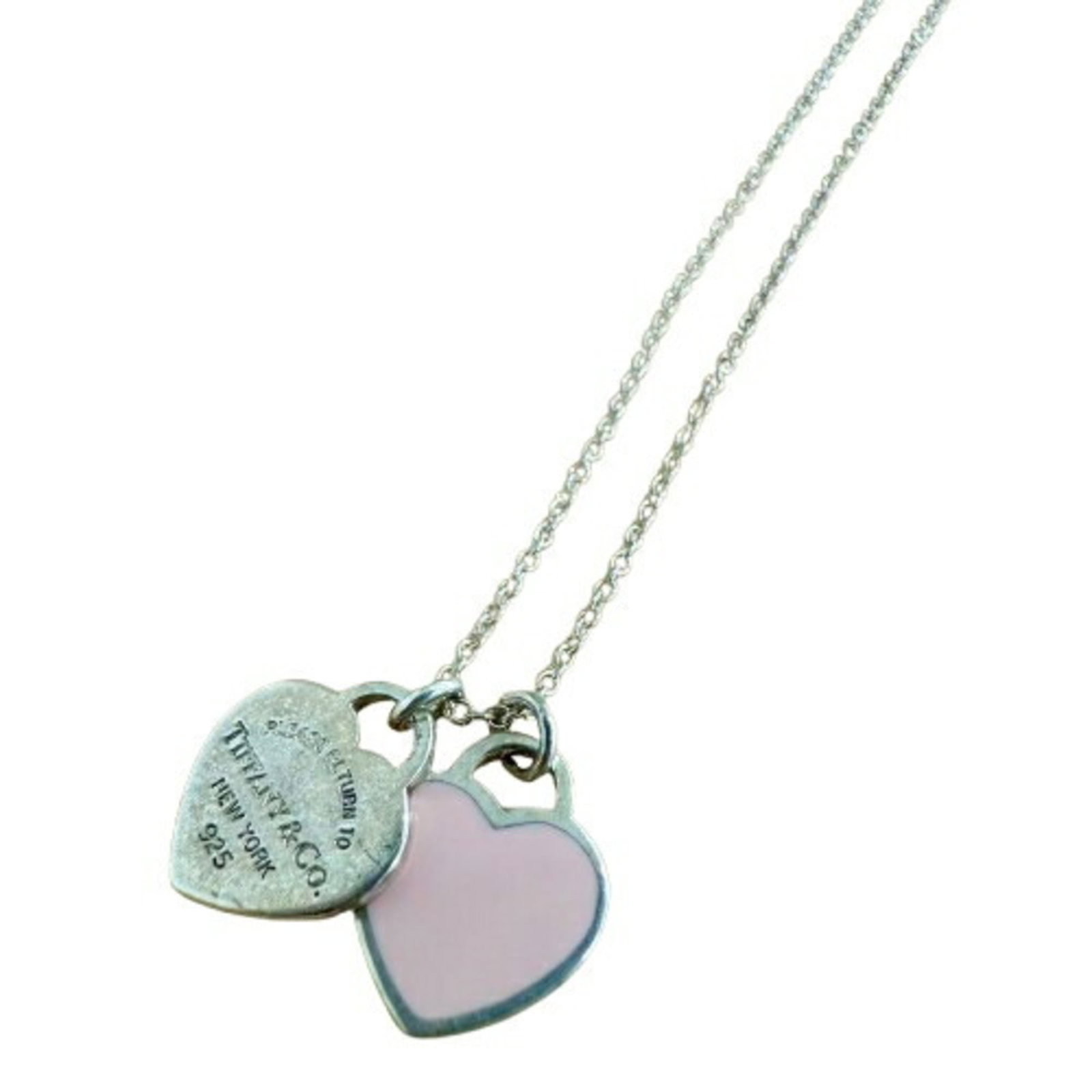 TIFFANY & Co. Return to Double Heart 925 Silver Necklace for Women: TIFFANY & Co. Return to Double Heart 925 Silver Necklace for Women The Tiffany & Co. Return to Double Heart 925 Silver Necklace for Women features a classic design with a silver pendant bearing a
