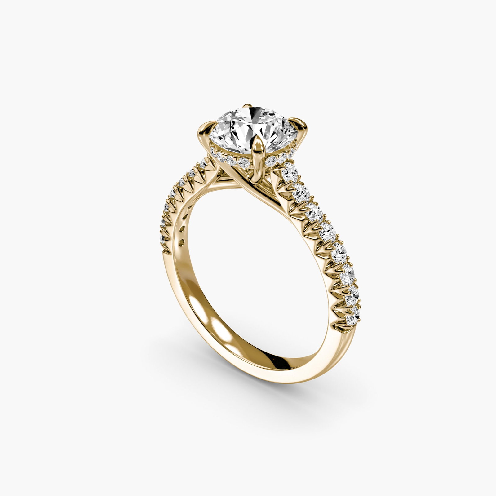 Pave Round 14Kt Yellow Gold Ring Setting - 5