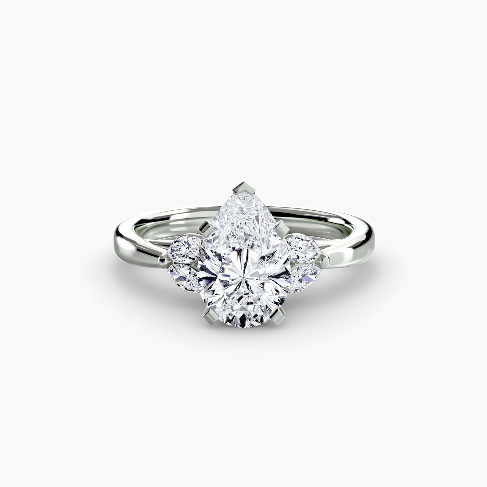 Side Stone Pear 950 Platinum Ring Setting - 2