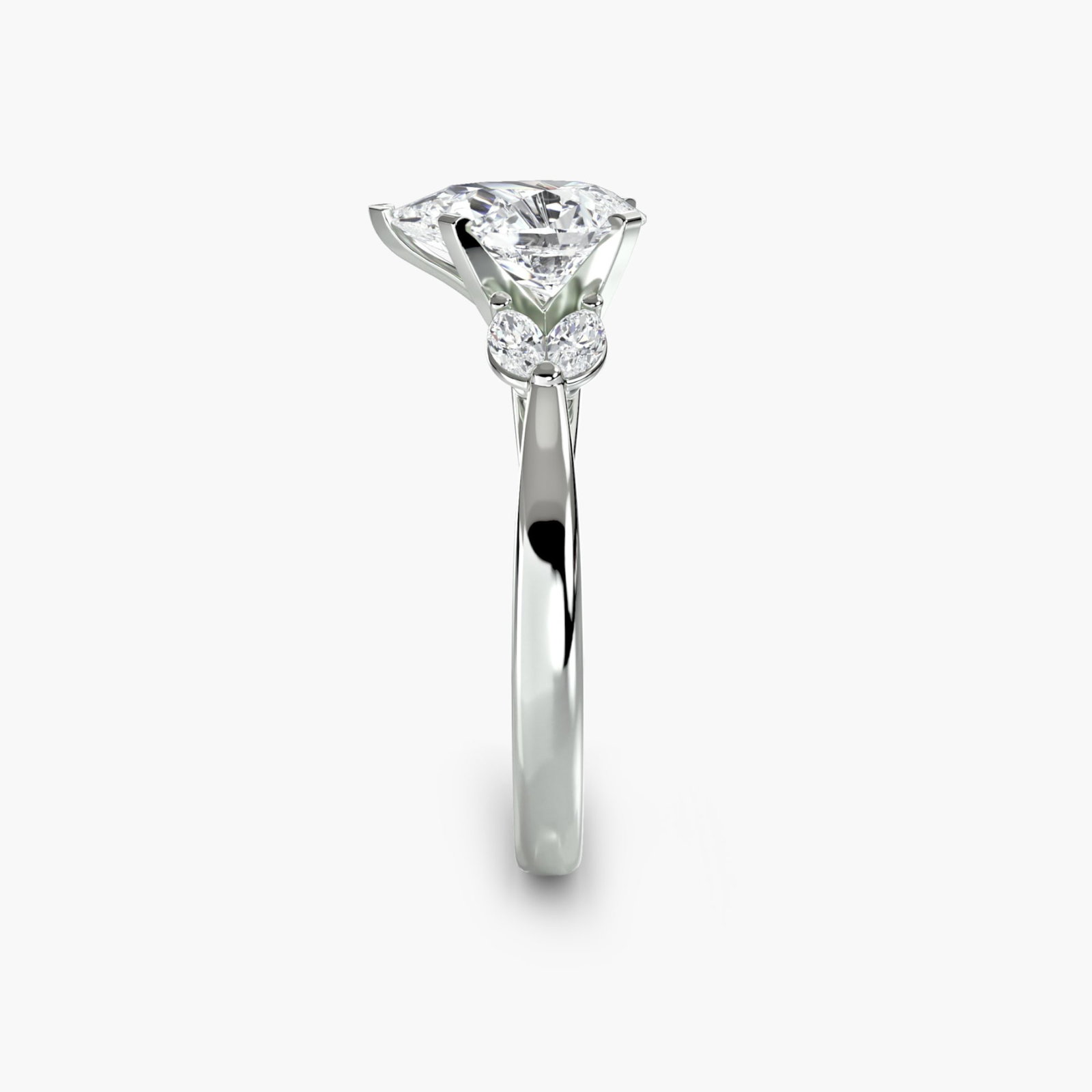 Side Stone Pear 950 Platinum Ring Setting - 3