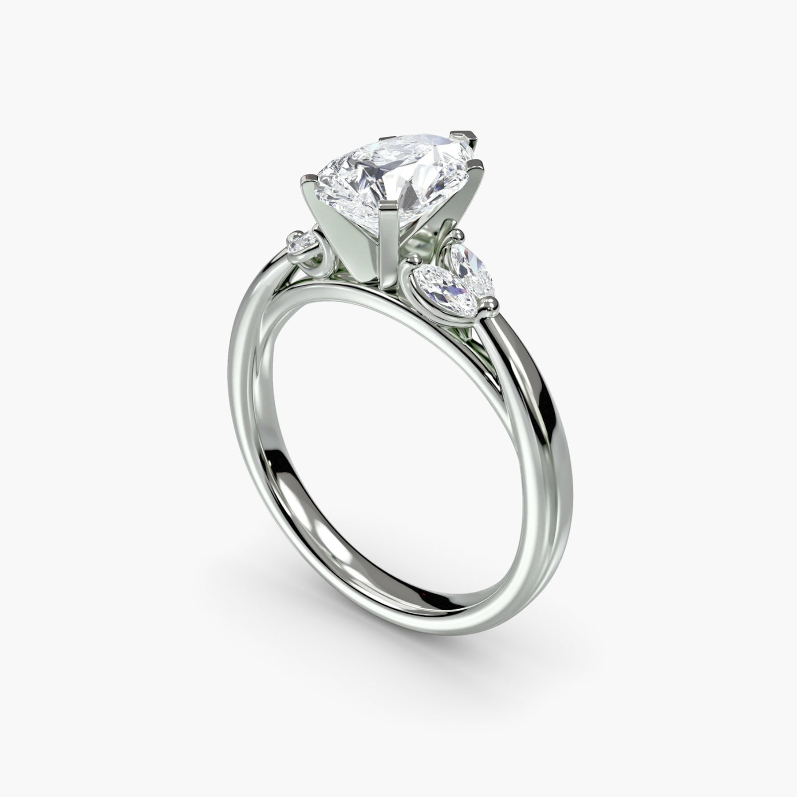 Side Stone Pear 950 Platinum Ring Setting - 5