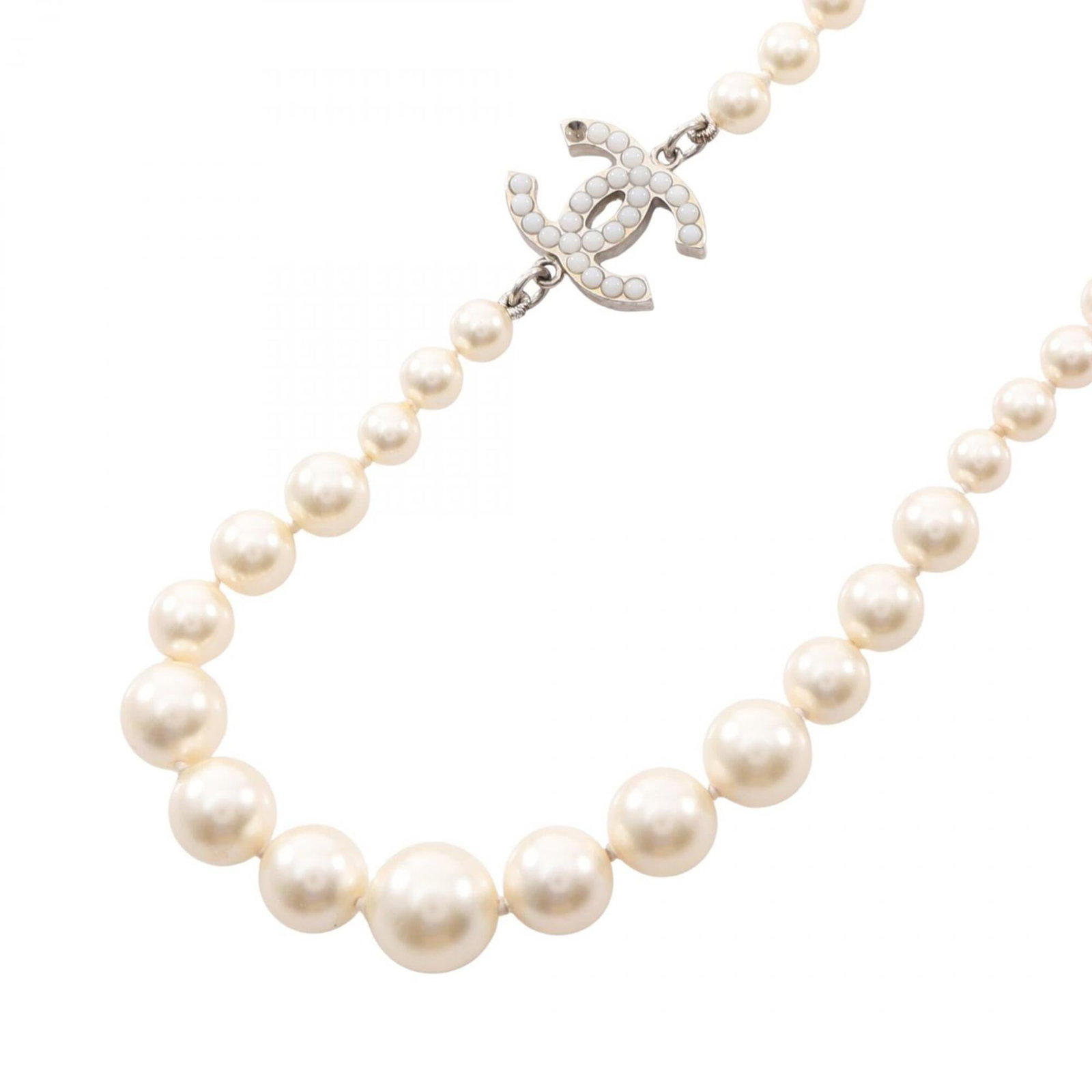 Chanel Coco Mark Necklace, Gold Plated (GP), Faux Pearl, Women's, White/Gold Tone: Chanel Coco Mark Necklace, Gold Plated (GP), Faux Pearl, Women's, White/Gold Tone Gold Plated Chanel Coco Mark Necklace in White and Gold Tone Features a Faux Pearl Pendant with Distinctive Markings.