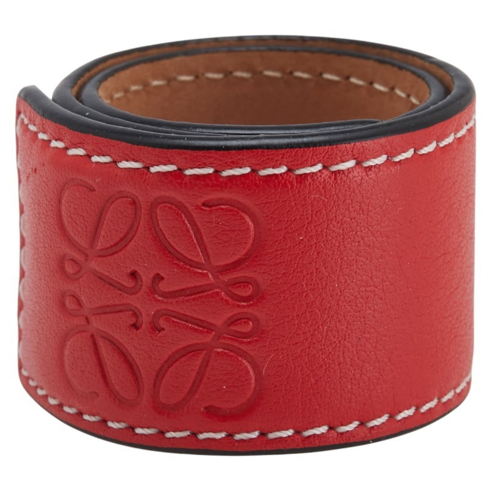 Loewe Charm Bracelet Leather: Loewe Charm Bracelet Leather This Loewe Charm Bracelet Leather features a bold red leather strap with a total length of 30cm. The bracelet has some traces of usage, including scratches and dirt, but r
