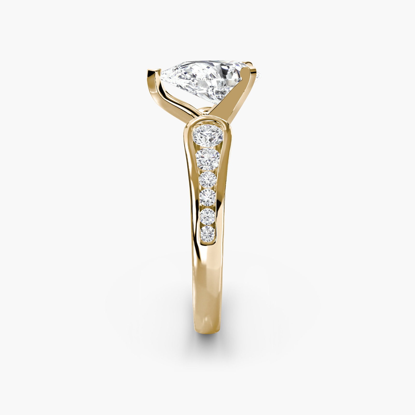 Pave Pear 14Kt Yellow Gold Ring Setting - 3