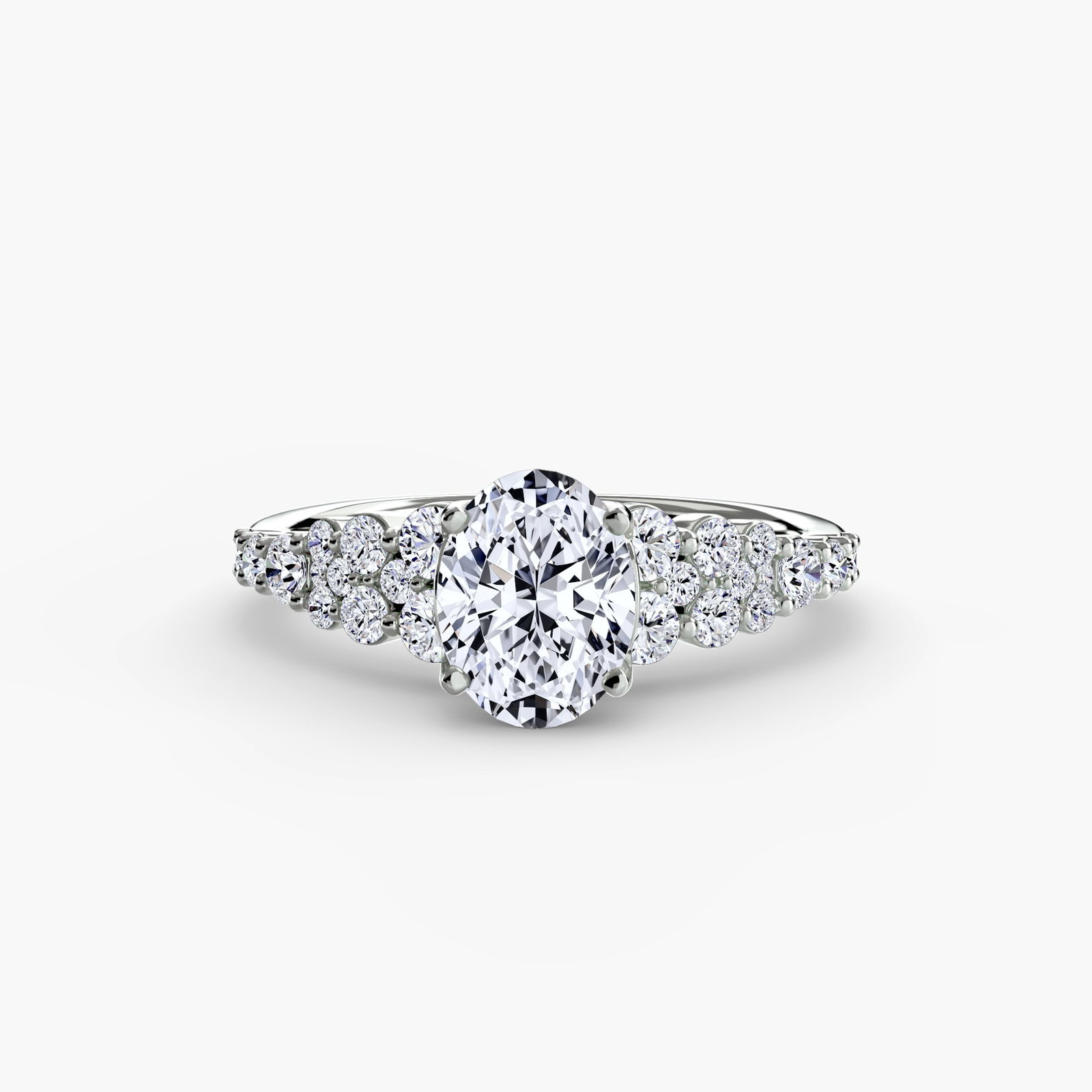Side Stone Oval 950 Platinum Ring Setting - 2