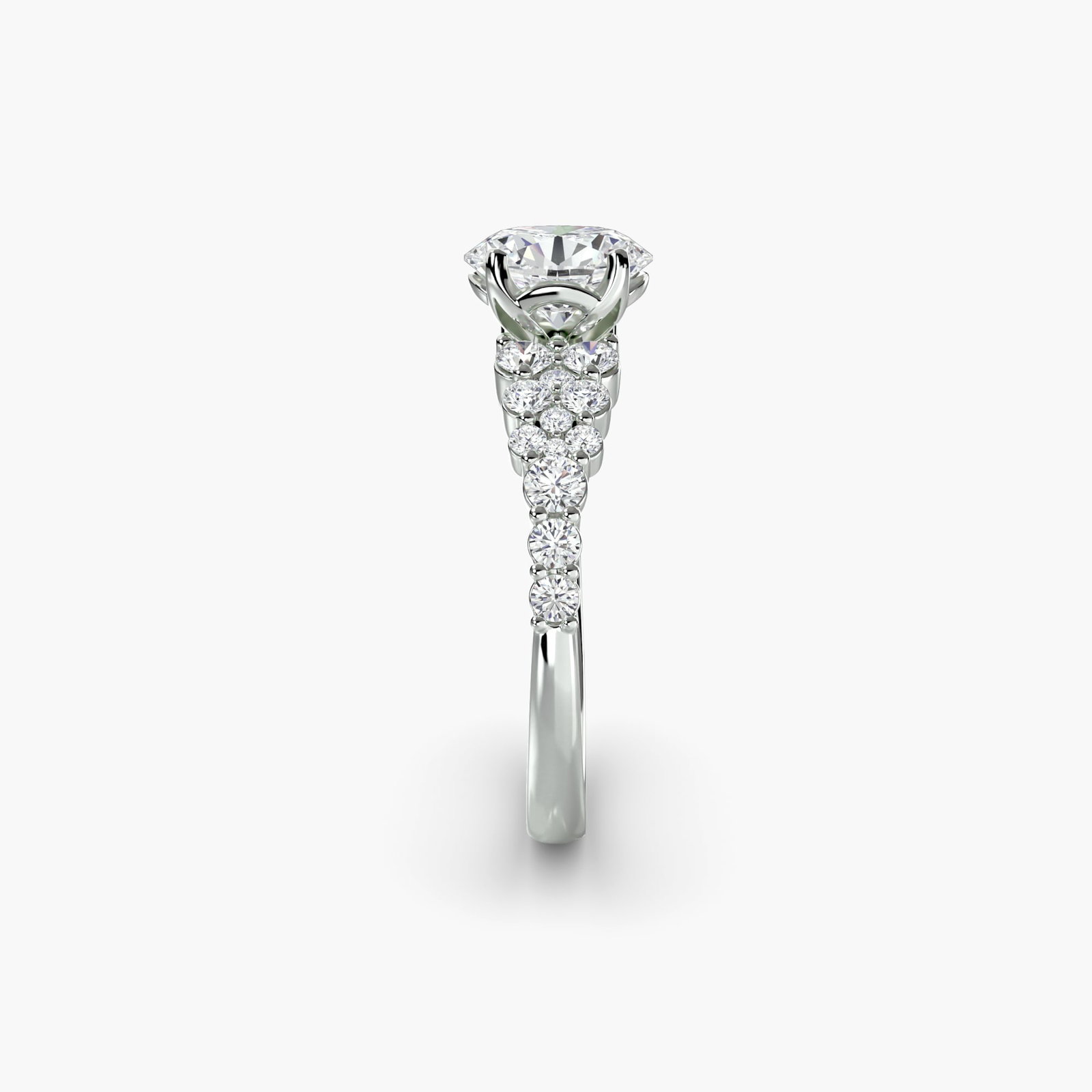 Side Stone Oval 950 Platinum Ring Setting - 3