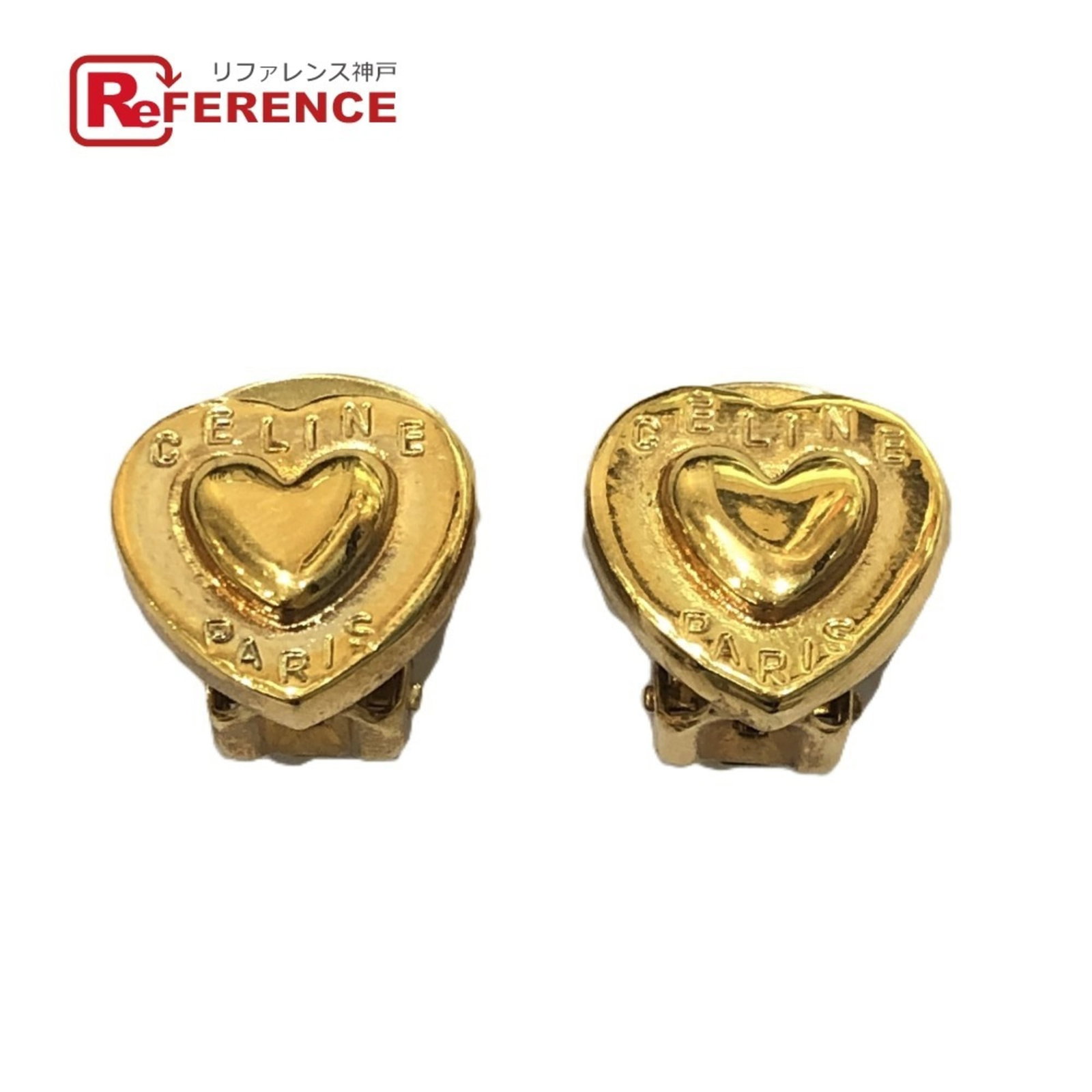 Celine Clip Earrings Metal: Celine Clip Earrings Metal Gold Celine Clip Earrings with Traces of Usage. These metal clip earrings feature a gold finish and have dimensions of 13.00mm x 15.00mm. They show signs of usage, including