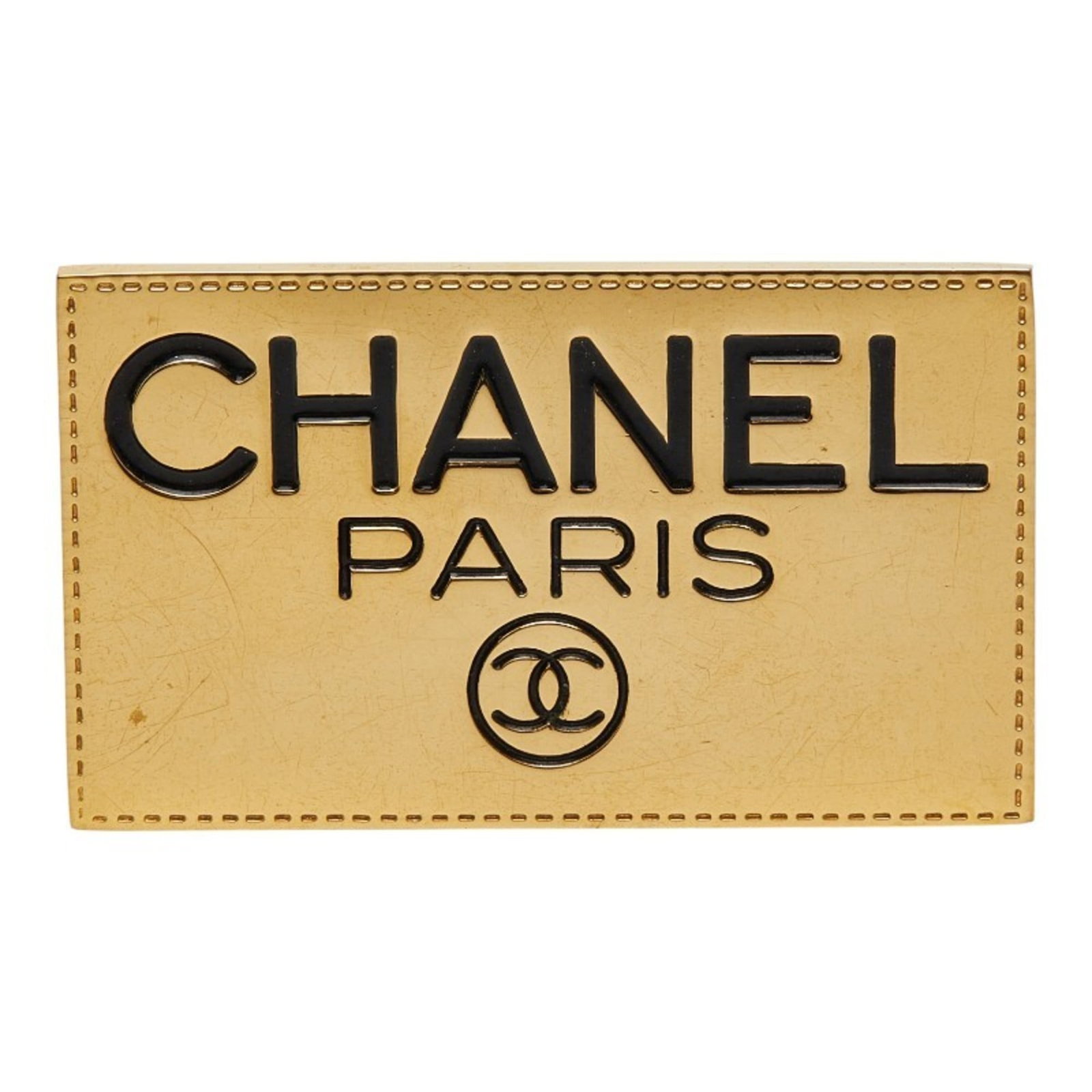 Chanel Brooch Gold Plating: Chanel Brooch Gold Plating Gold Plating Details Stand Out on This Chanel Brooch. The brooch features gold plating and bears a signature, adding an air of authenticity to its design. With traces of usa