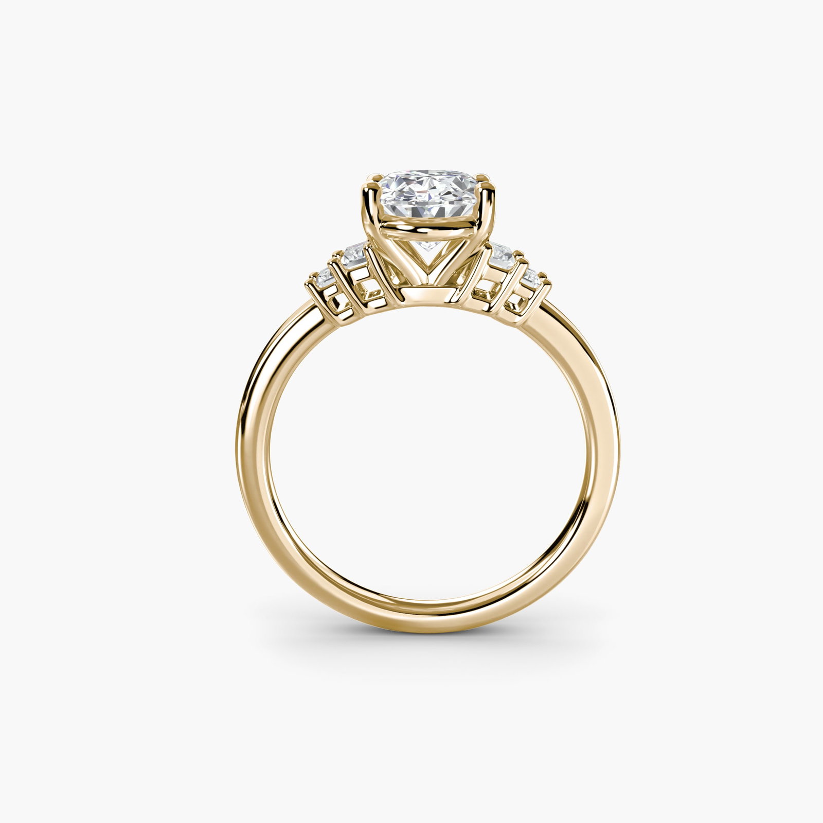 Solitaire Oval 14Kt Yellow Gold Ring Setting: Solitaire Oval 14Kt Yellow Gold Ring Setting The Solitaire Oval 14Kt Yellow Gold Ring Setting boasts an elegant oval shape, perfectly complemented by four lab-grown side stones totaling 0.17 carats of