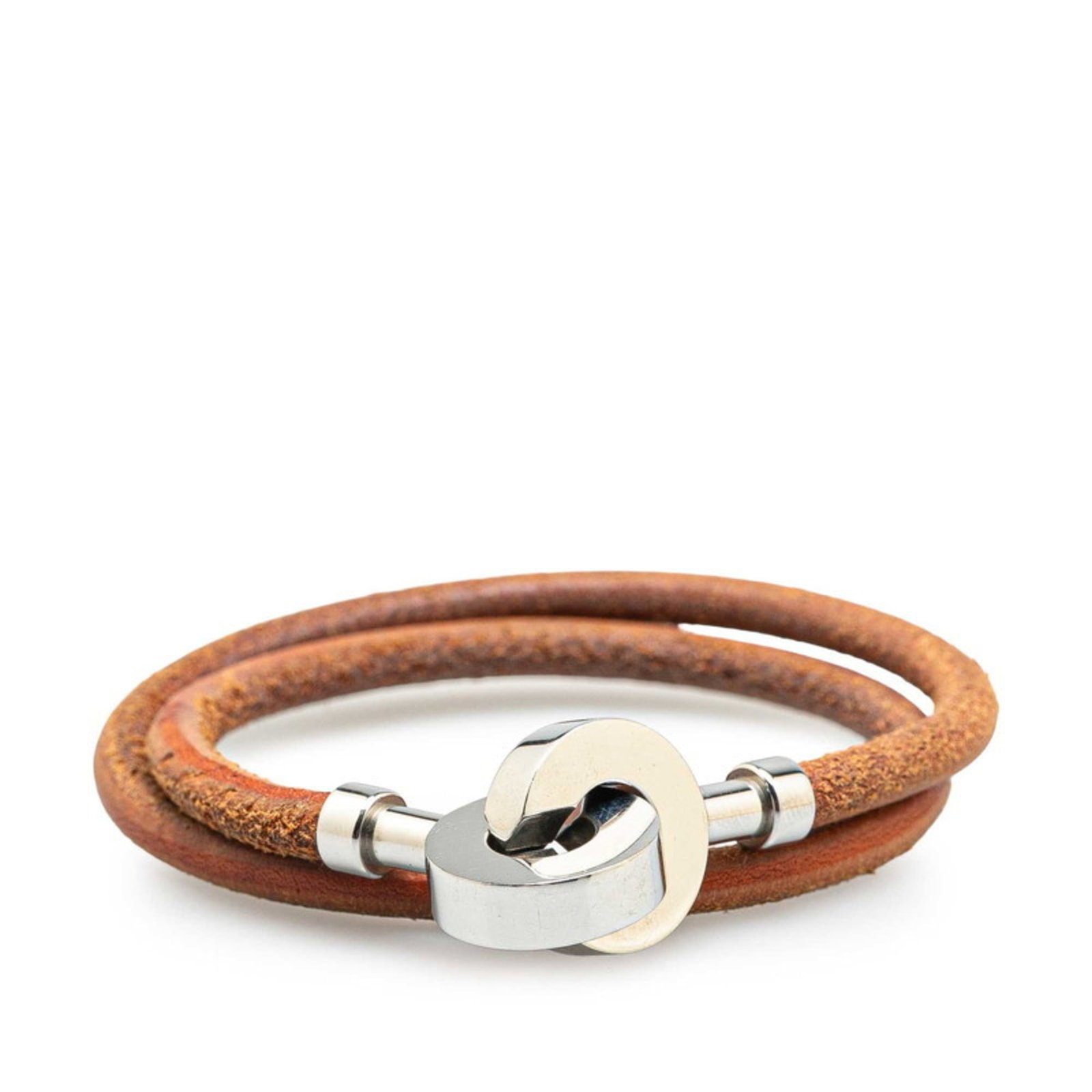 Hermes Charm Bracelet Leather, Metal: Hermes Charm Bracelet Leather, Metal Brown leather and silver metal combine in this classic Hermes charm bracelet, featuring subtle scratches and signs of wear. The 17.5cm length provides a comfortabl