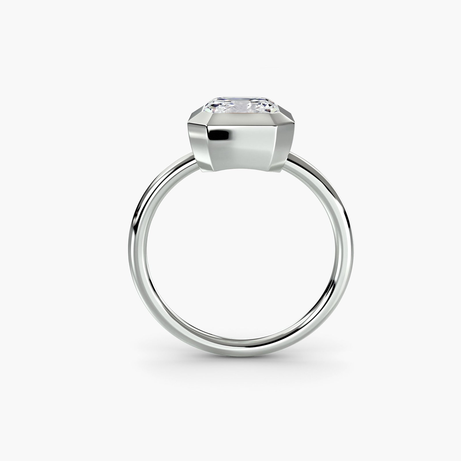 Solitaire Asscher 18Kt White Gold Ring Setting: Solitaire Asscher 18Kt White Gold Ring Setting The Solitaire Asscher 18Kt White Gold Ring Setting boasts a sleek and timeless design, featuring an Asscher-cut center stone surrounded by a slender band
