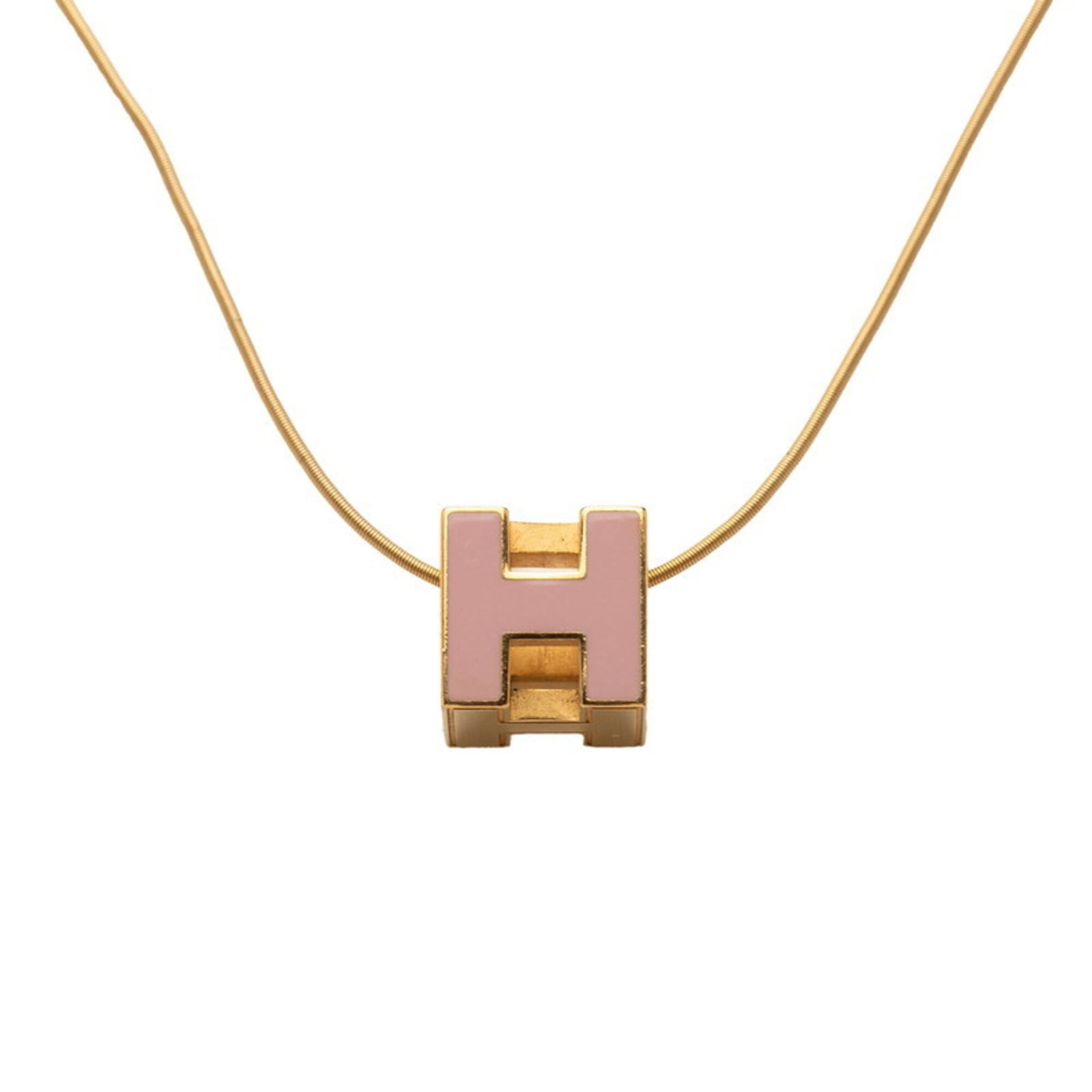 Hermes Cage d'H H-Cube Necklace, Gold Pink Plated Enamel, Women's HERMES: Hermes Cage d'H H-Cube Necklace, Gold Pink Plated Enamel, Women's HERMES Gold Pink Plated Enamel, this iconic Hermes Cage d'H H-Cube Necklace boasts a striking pink hue and elegant design. The 43 cm a