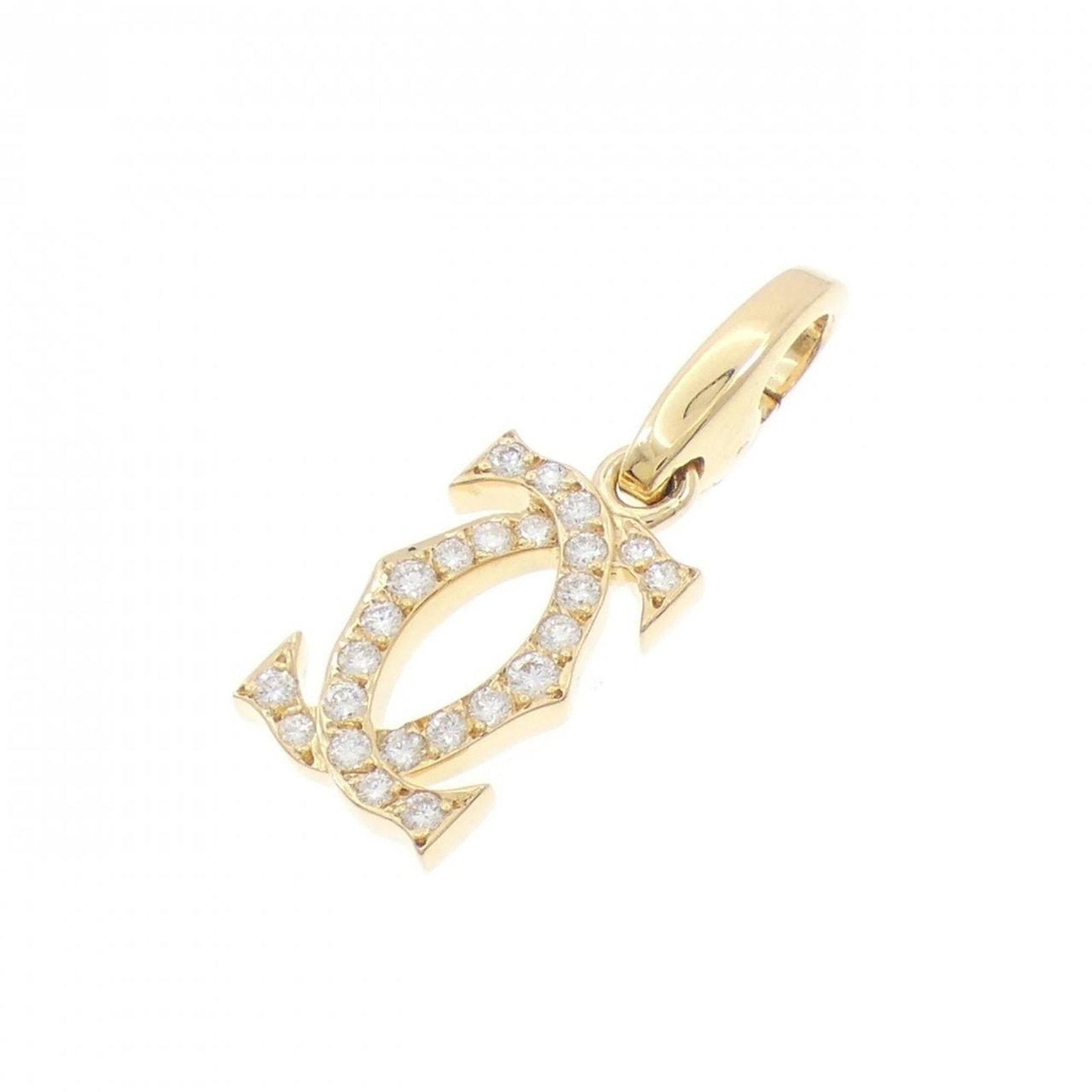 Cartier 2C Charm: Cartier 2C Charm Cartier's iconic 2C Charm necklace boasts a stunning yellow gold (18K) pendant adorned with a diamond. The pendant measures 24.7mm x 8.4mm and features a subtle yet elegant design, ma