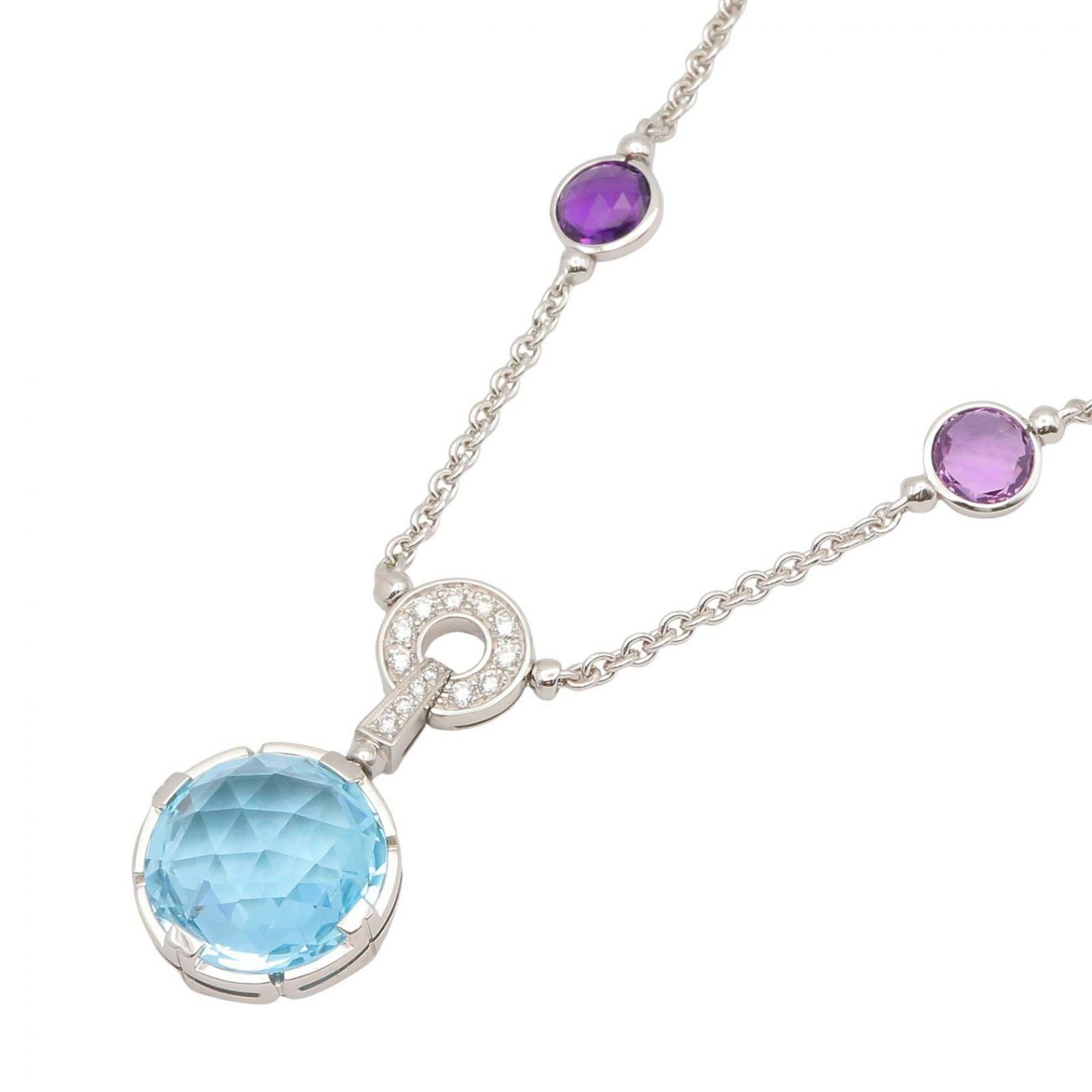 BVLGARI Valentesi Cocktail Necklace - 18KWG (White Gold) Diamond, Amethyst, Blue Topaz Women's: BVLGARI Valentesi Cocktail Necklace - 18KWG (White Gold) Diamond, Amethyst, Blue Topaz Women's Purple, Blue, Clear, Silver Tones BVLGARI's Valentesi Cocktail Necklace boasts an elegant combination of 