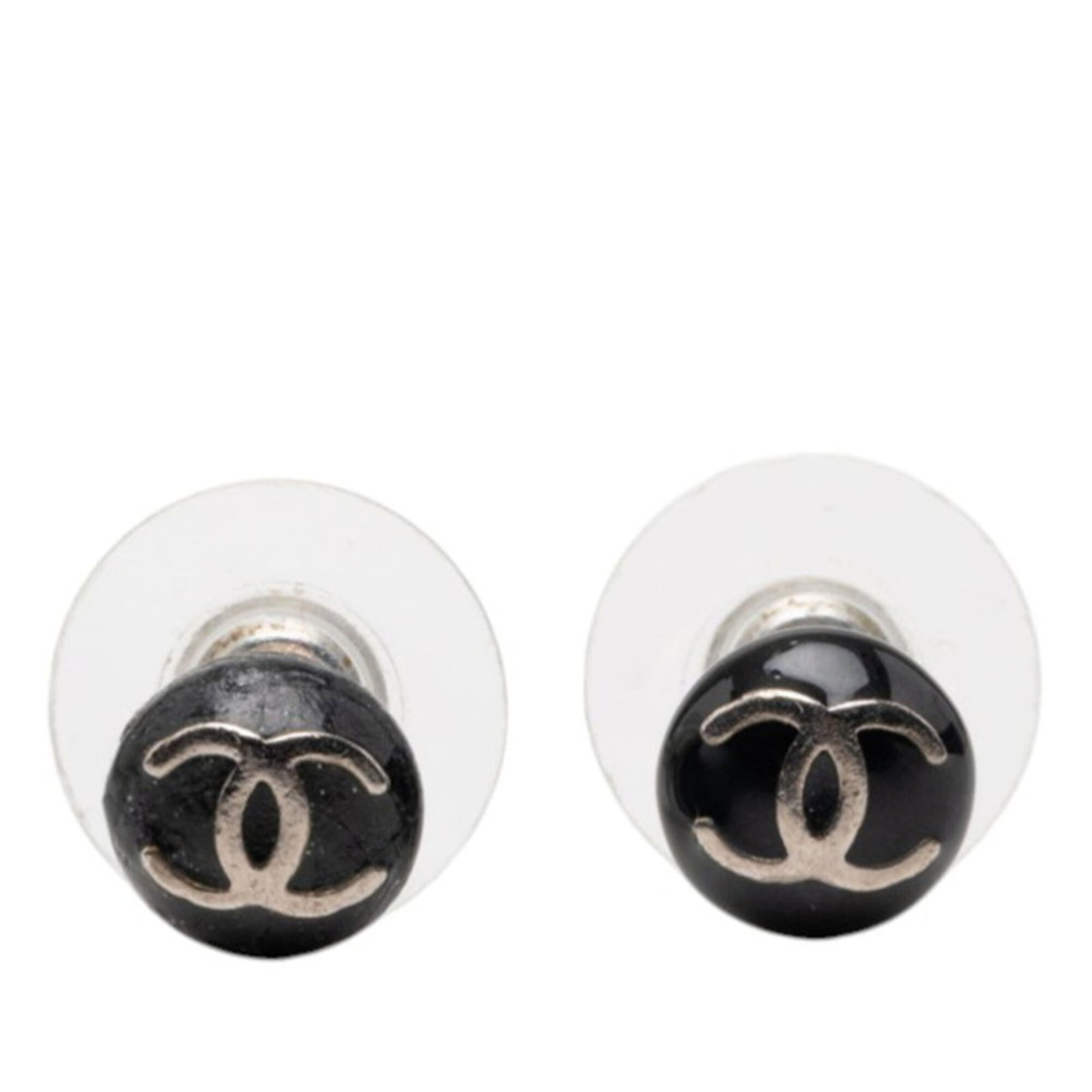 Chanel Stud Earrings Enamel, Metal: Chanel Stud Earrings Enamel, Metal Stud earrings with a sleek black and silver design, featuring enamel and metal construction. The small size of 7.70mm x 7.70mm makes them perfect for adding a touch