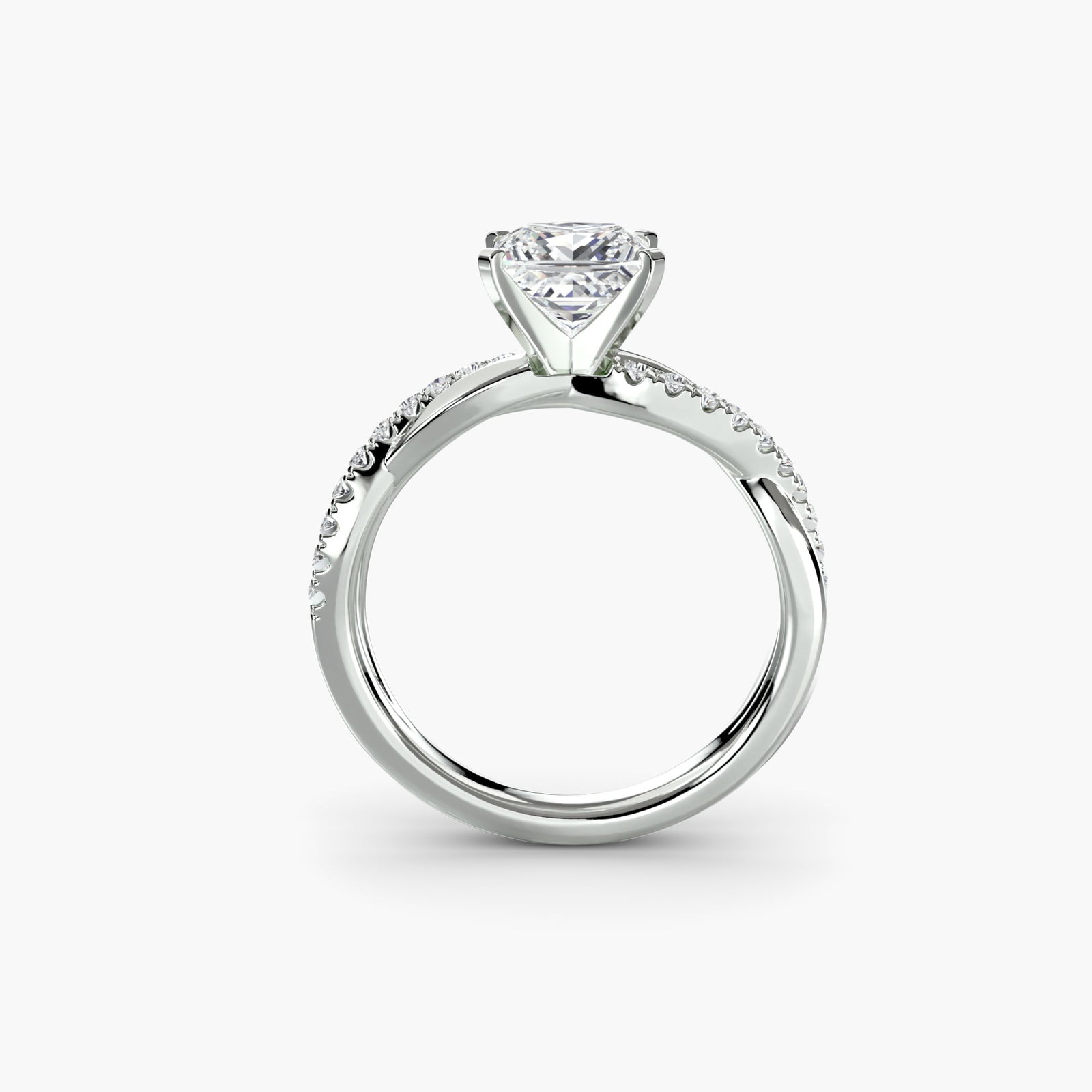 Pave Princess 18Kt White Gold Ring Setting: Pave Princess 18Kt White Gold Ring Setting Pave Princess ring setting crafted from 18Kt white gold, featuring 20 side stones totaling 0.19 carats of lab-grown EF/VS color and clarity. This new princes