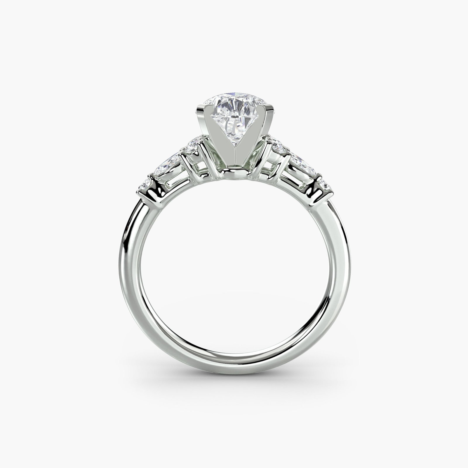 Side Stone Pear 950 Platinum Ring Setting - 4