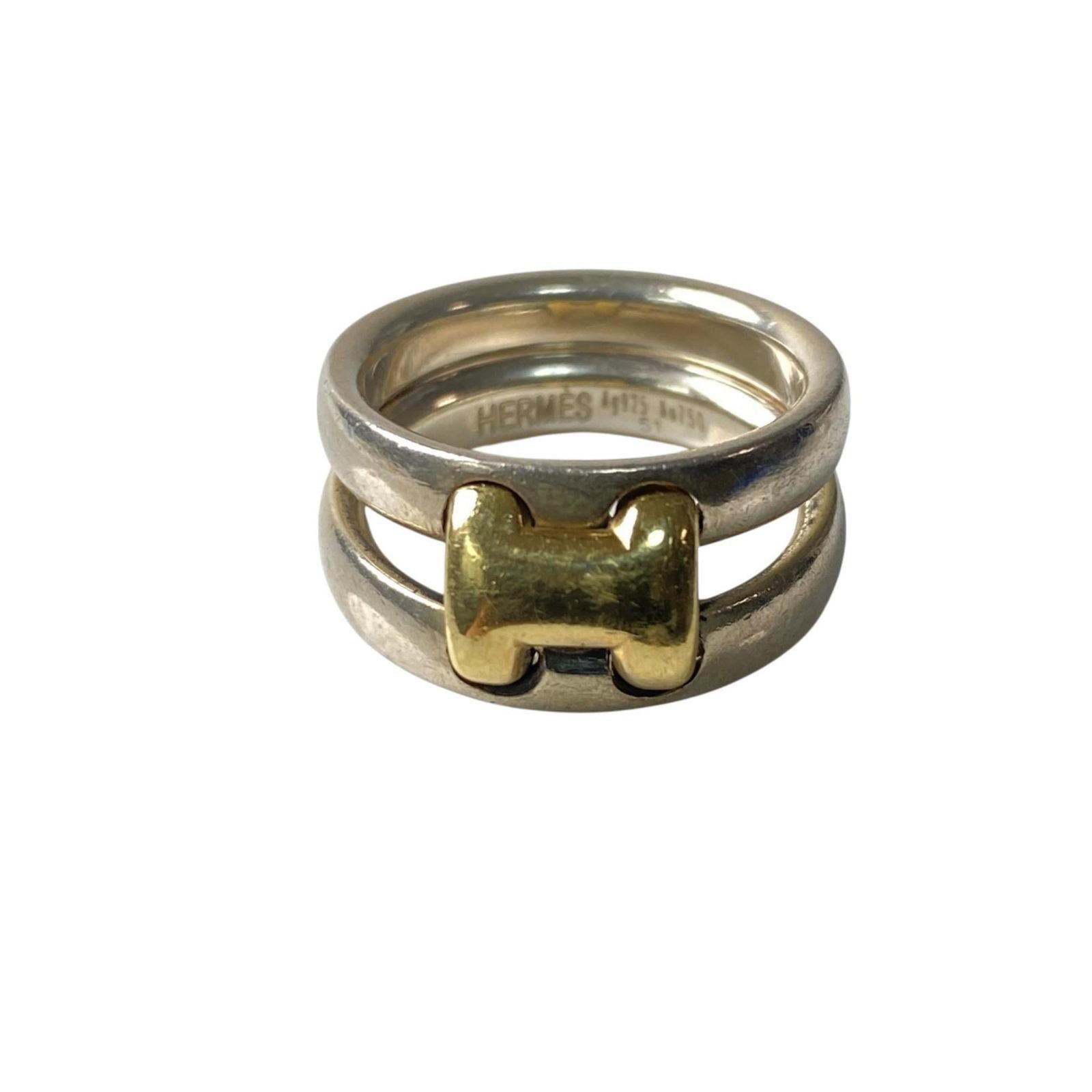 Hermes Band Ring Gold, Silver 925: Hermes Band Ring Gold, Silver 925 Gold and silver details add elegance to this Hermes band ring, available in both gold and silver 925 options. The item features a classic design with traces of usage 