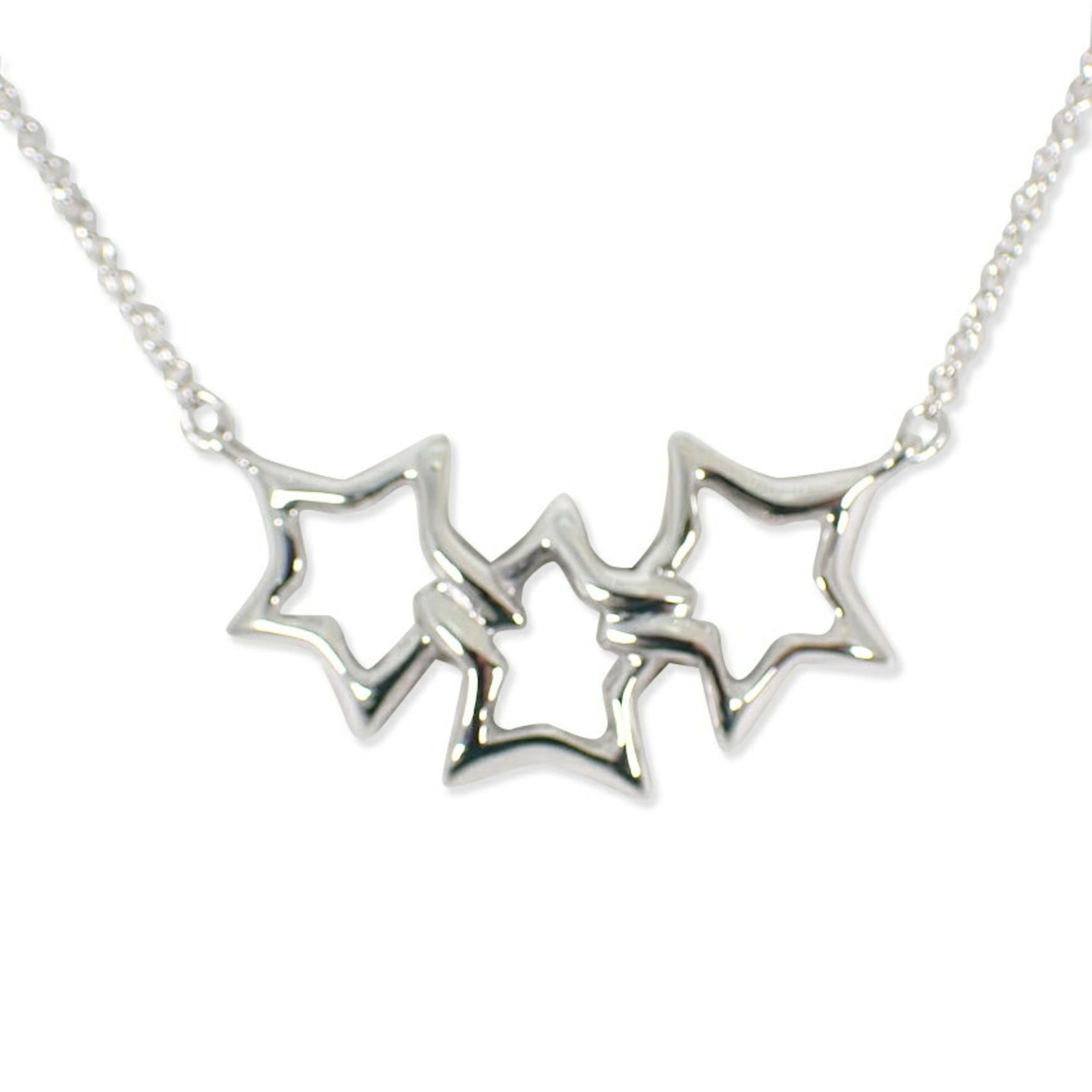 TIFFANY 925 Triple Star Necklace: TIFFANY 925 Triple Star Necklace Sterling silver 925 triple star necklace in excellent condition, bearing a few traces of usage and minor scratches. This beautiful piece features a striking design wit
