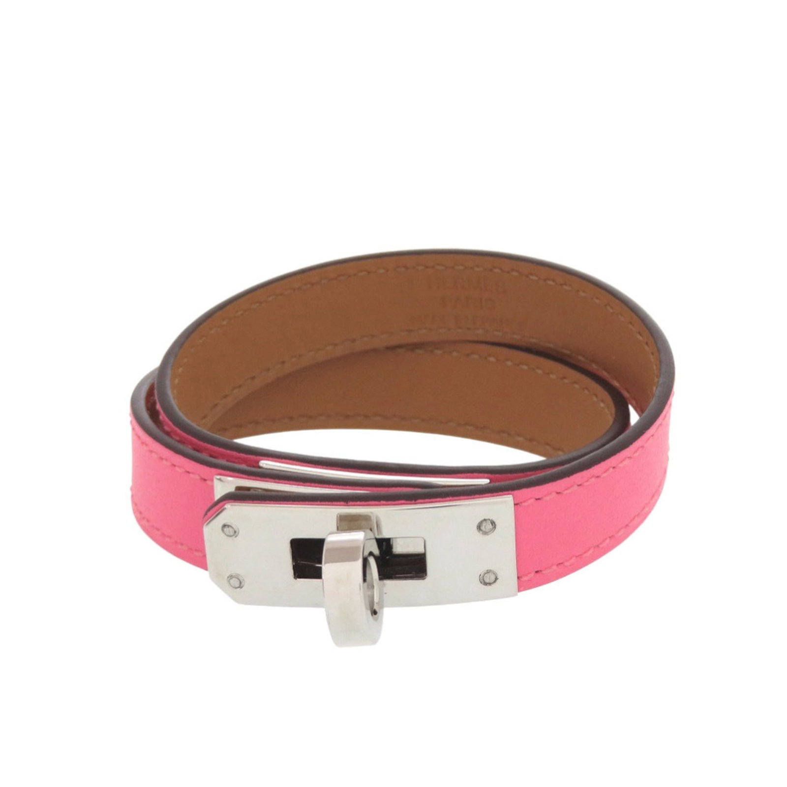 Hermes Charm Bracelet Swift Leather: Hermes Charm Bracelet Swift Leather Swift Leather Charm Bracelet from Hermes features a delicate pink and rose azalee color combination. The bracelet boasts a slim 1.3cm width and measures 37cm in