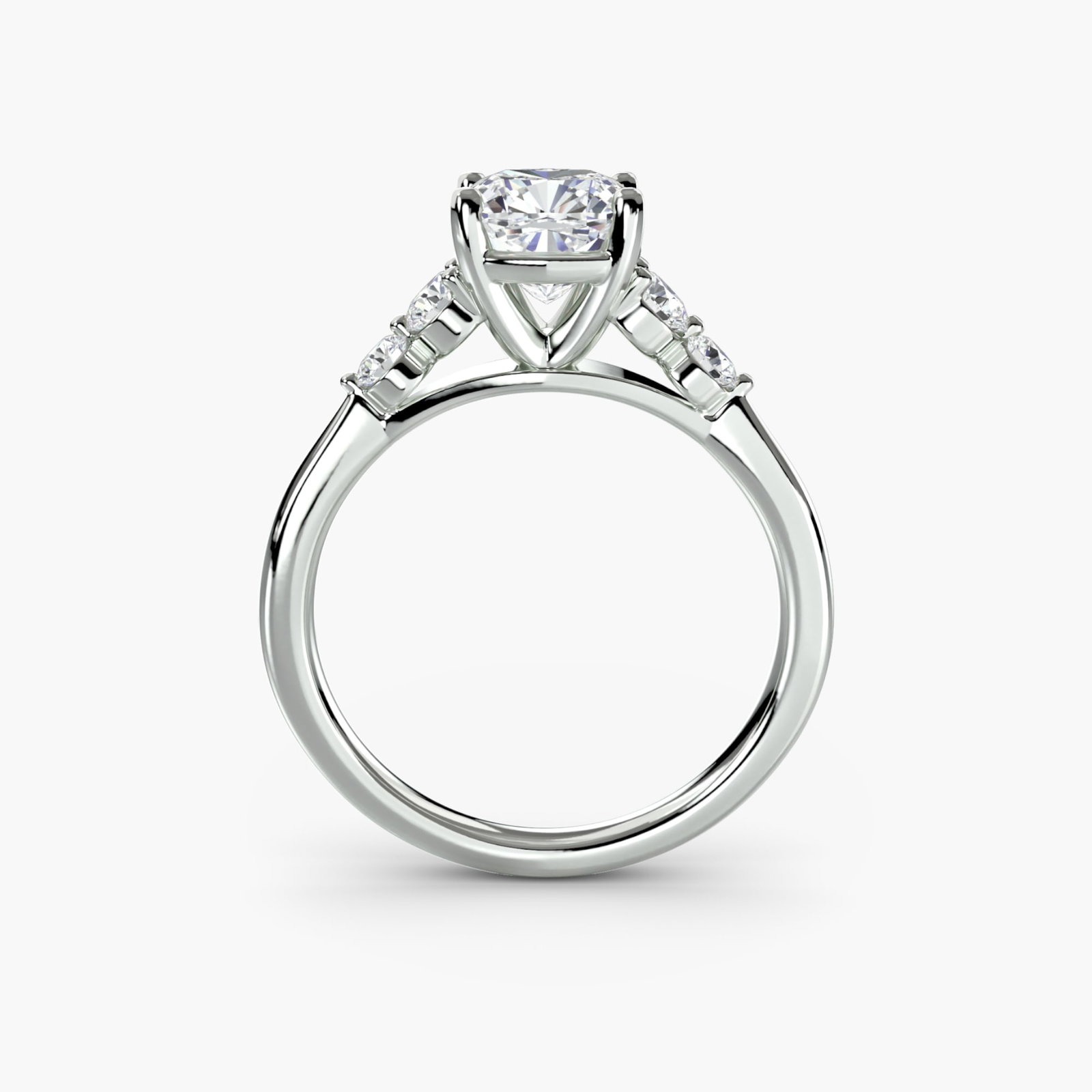 Solitaire Cushion 14Kt White Gold Ring Setting: Solitaire Cushion 14Kt White Gold Ring Setting Cushion setting elegance meets modern sophistication in this stunning 14Kt white gold ring setting. Featuring four lab-grown side stones totaling 0.23