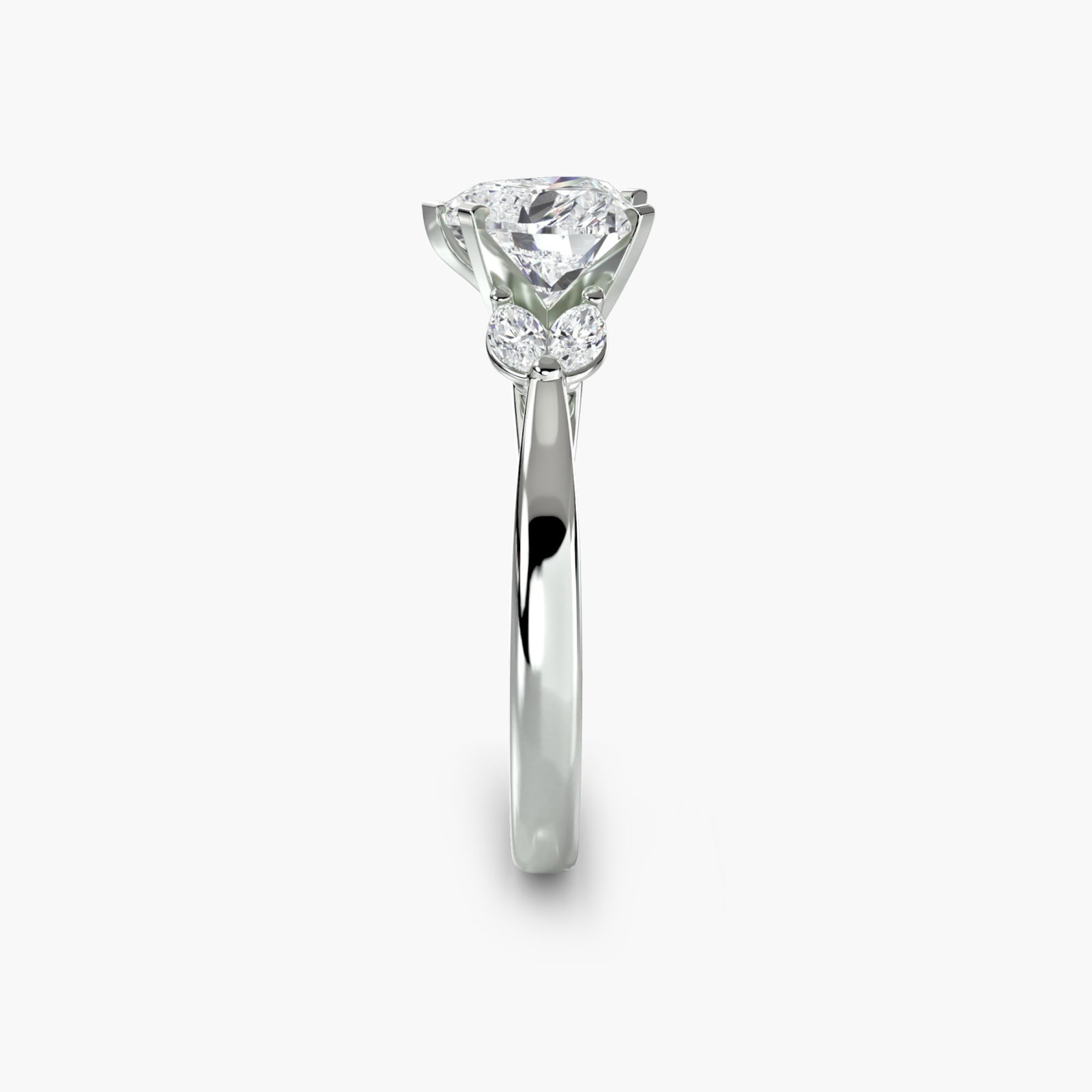 Side Stone Heart 950 Platinum Ring Setting - 3
