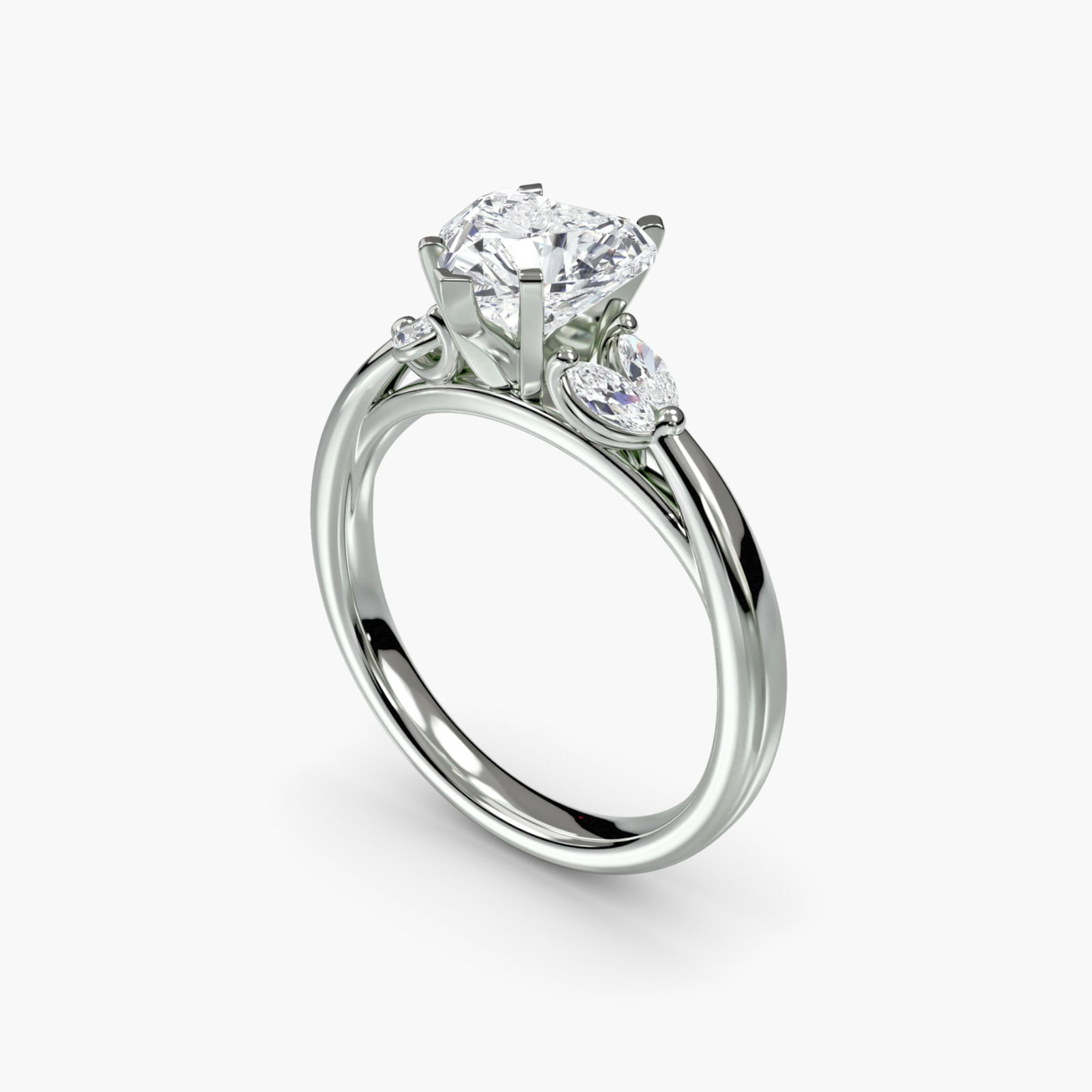 Side Stone Heart 950 Platinum Ring Setting - 5