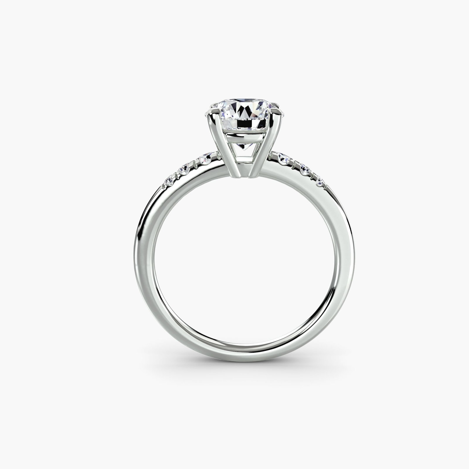 Solitaire Round 14Kt White Gold Ring Setting: Solitaire Round 14Kt White Gold Ring Setting Solitaire Round 14Kt White Gold Ring Setting. This elegant setting features six lab-grown side stones totaling 0.135 carats in EF/VS clarity and colour, se