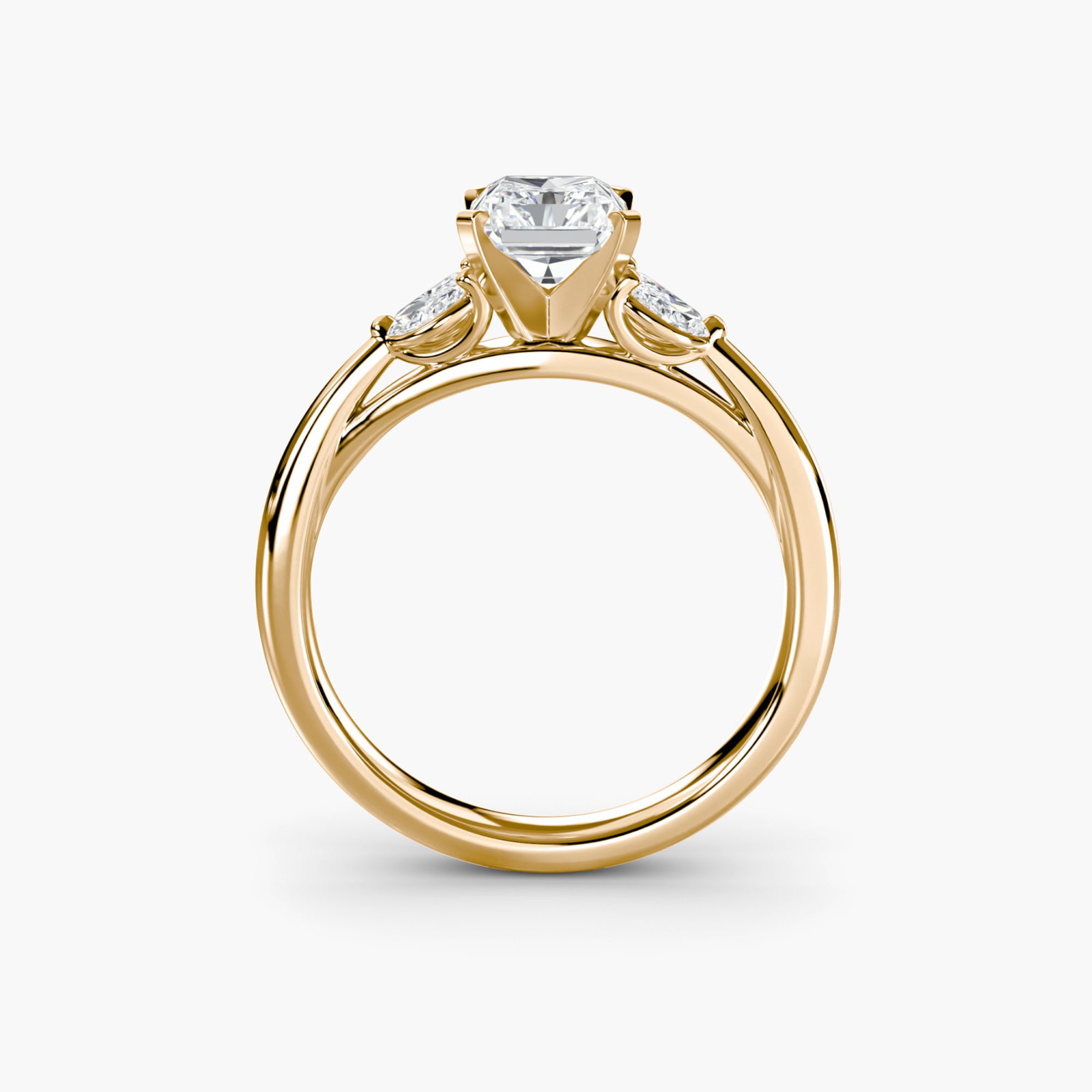 Side Stone Radiant 14Kt Yellow Gold Ring Setting: Side Stone Radiant 14Kt Yellow Gold Ring Setting Radiant 14Kt Yellow Gold Ring Setting. This stunning ring features four lab-grown side stones totaling 0.43 carats in EF/VS clarity and color, set