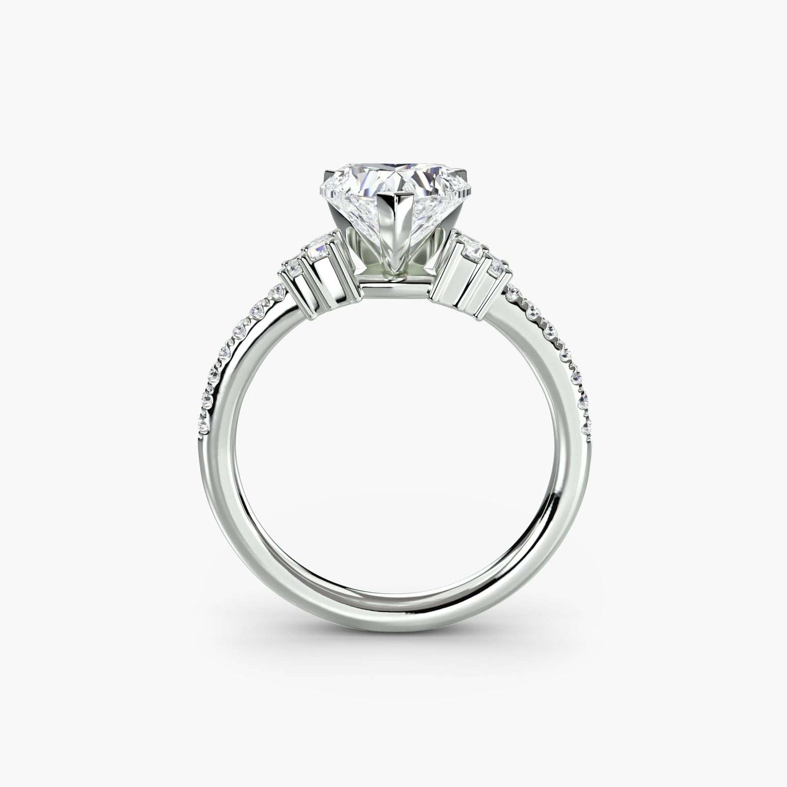 Pave Heart 14Kt White Gold Ring Setting: Pave Heart 14Kt White Gold Ring Setting Pave heart ring setting crafted from 14Kt white gold, featuring 18 side stones totaling 0.26 carats of lab-grown EF/VS color and clarity. The ring's pave
