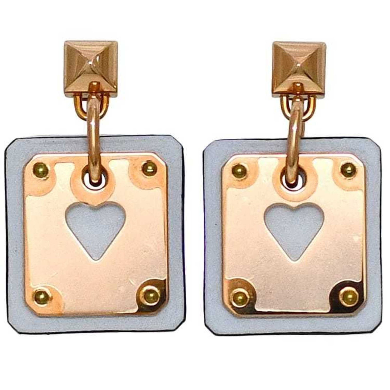 Hermes Drop Earrings Gold Plating, Leather, Swift Leather: Hermes Drop Earrings Gold Plating, Leather, Swift Leather Gold Plating and Leather Drop Earrings from Hermes Feature a Light Blue and Pink Gold Combination. The earrings showcase swift leather