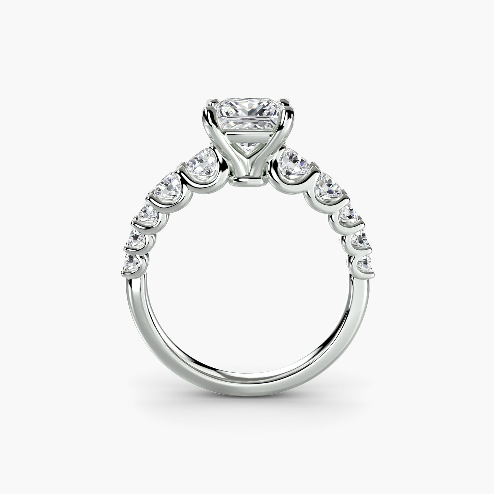 Side Stone Princess 14Kt White Gold Ring Setting: Side Stone Princess 14Kt White Gold Ring Setting The Side Stone Princess ring setting boasts an elegant design with ten lab-grown side stones totaling 1.38 carats in EF/VS colour and clarity. Crafted