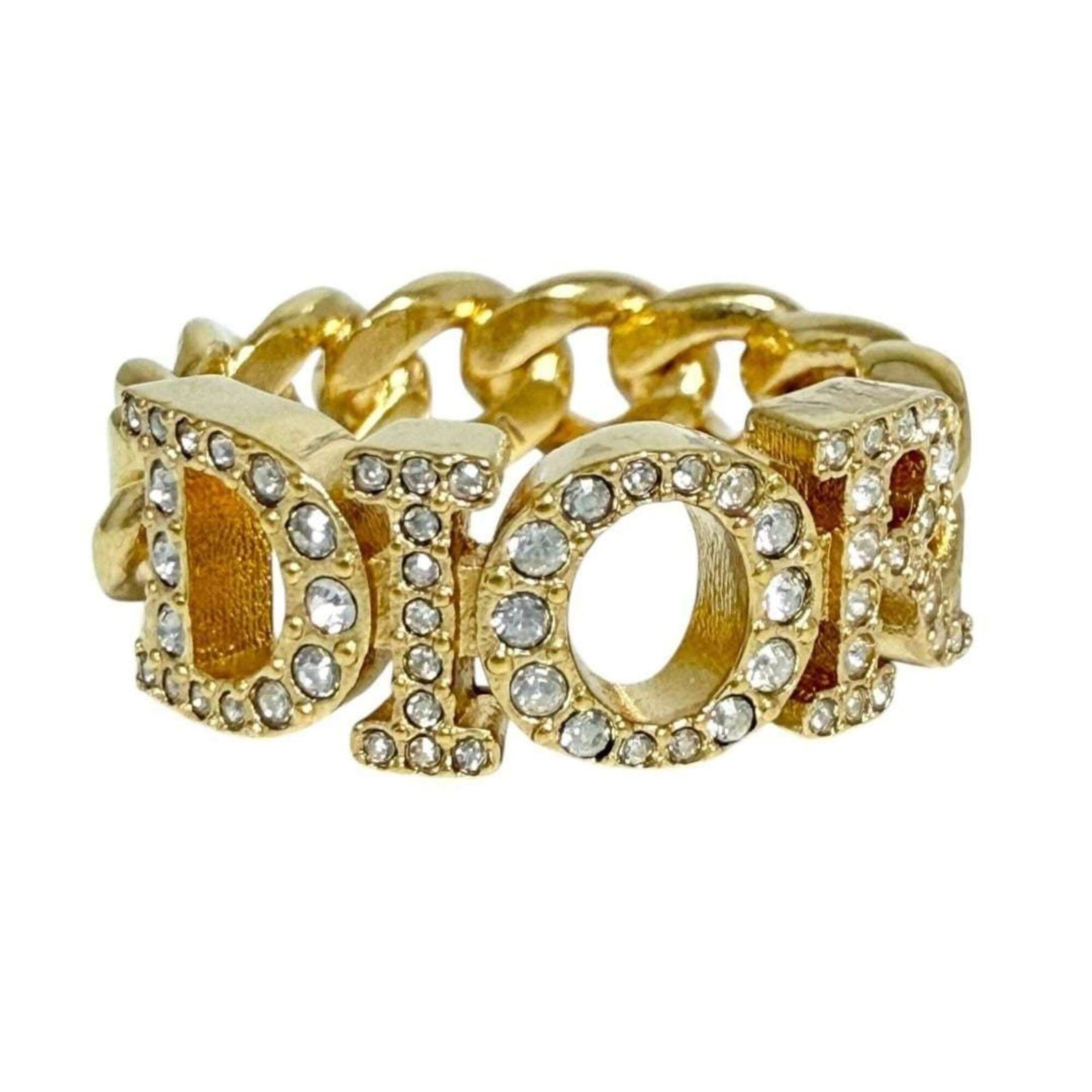 Christian Dior Band Ring Metal, Rhinestone: Christian Dior Band Ring Metal, Rhinestone Used Christian Dior Band Ring Metal Rhinestone. This band ring features metal and rhinestone details in a classic design. A few traces of usage are present, 