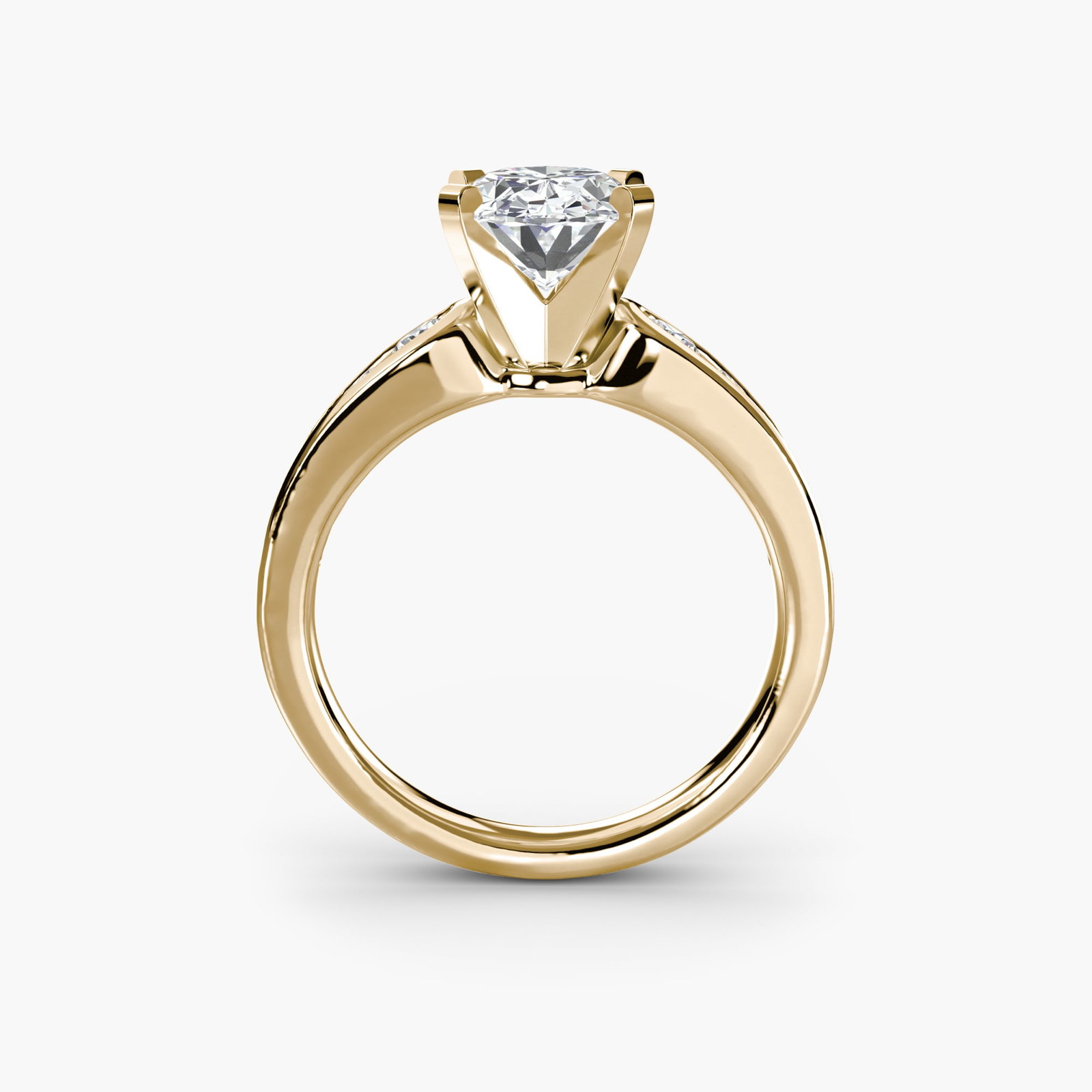 Pave Oval 14Kt Yellow Gold Ring Setting: Pave Oval 14Kt Yellow Gold Ring Setting Oval ring setting crafted from 14Kt yellow gold, featuring 12 pave side stones totaling 0.341 carats in EF/VS lab-grown color and clarity. The ring boasts a sle