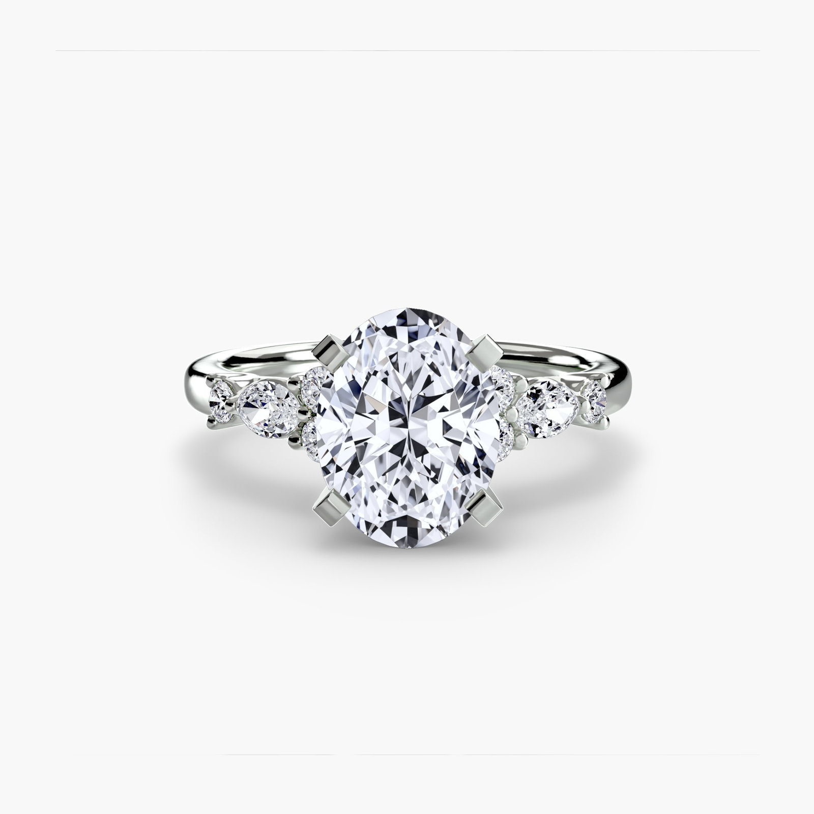 Side Stone Oval 950 Platinum Ring Setting - 2