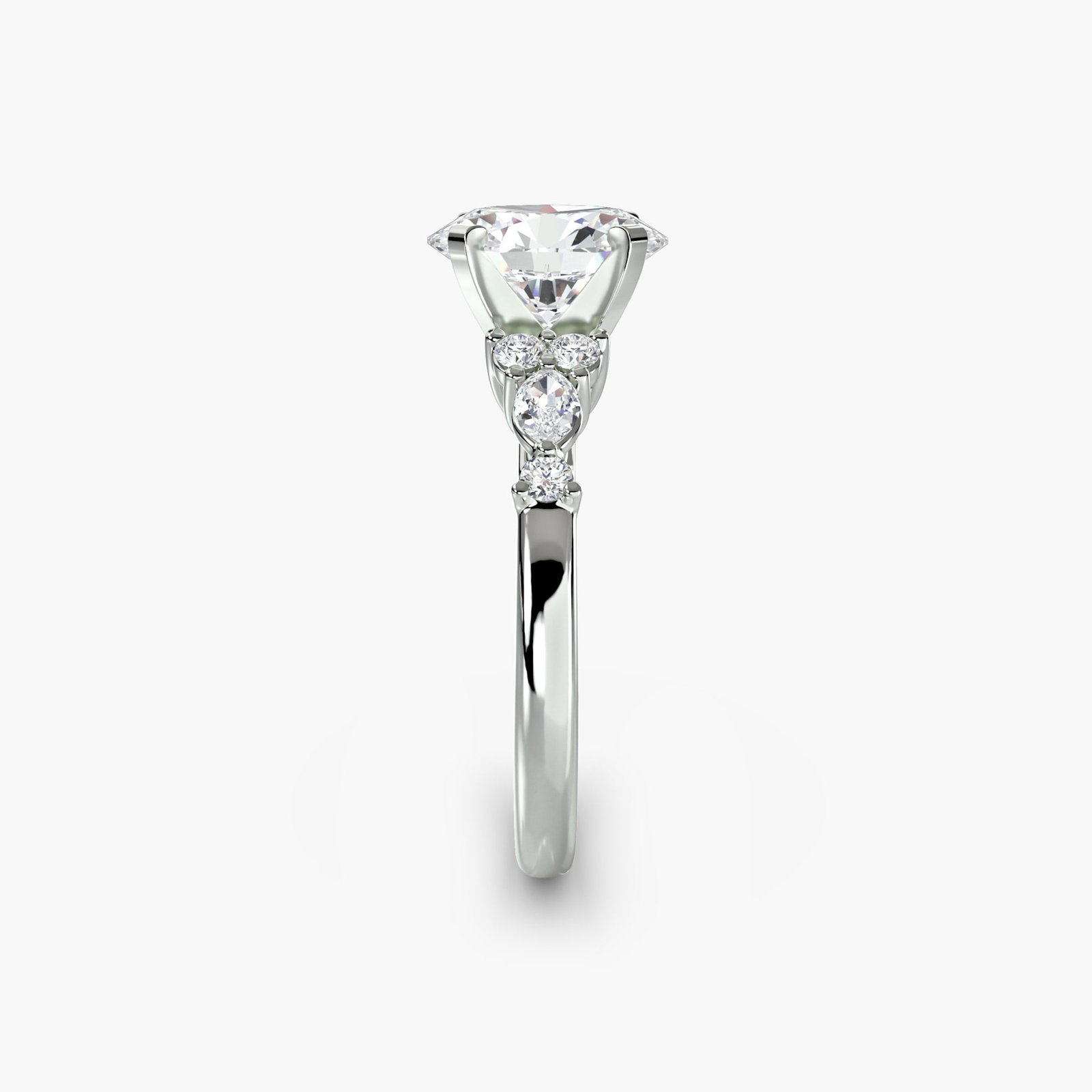 Side Stone Oval 950 Platinum Ring Setting - 3