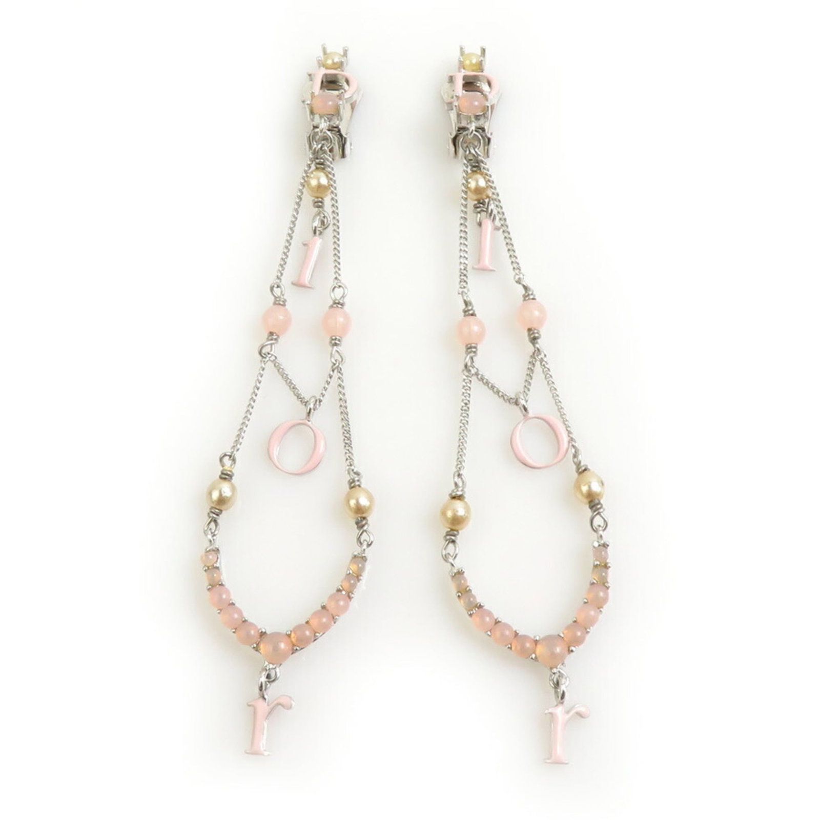 Christian Dior Clip Earrings Metal: Christian Dior Clip Earrings Metal Christian Dior Clip Earrings Metal are available in pink and silver finishes. The earrings feature metal construction with a clip design, measuring 102.00mm x