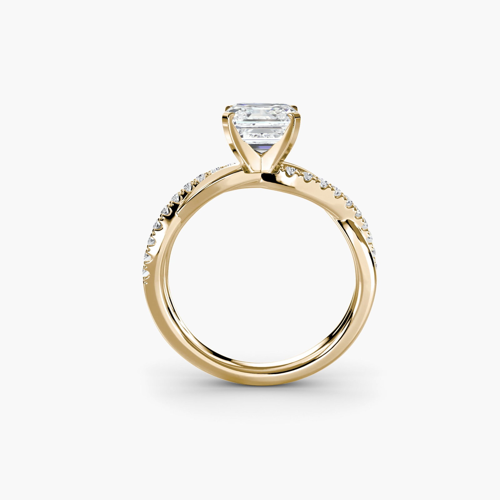 Pave Asscher 18Kt Yellow Gold Ring Setting: Pave Asscher 18Kt Yellow Gold Ring Setting Pave Asscher 18Kt Yellow Gold Ring Setting features a classic design with 20 side stones totaling 0.19 carats of lab-grown EF/VS color and clarity. The ring 