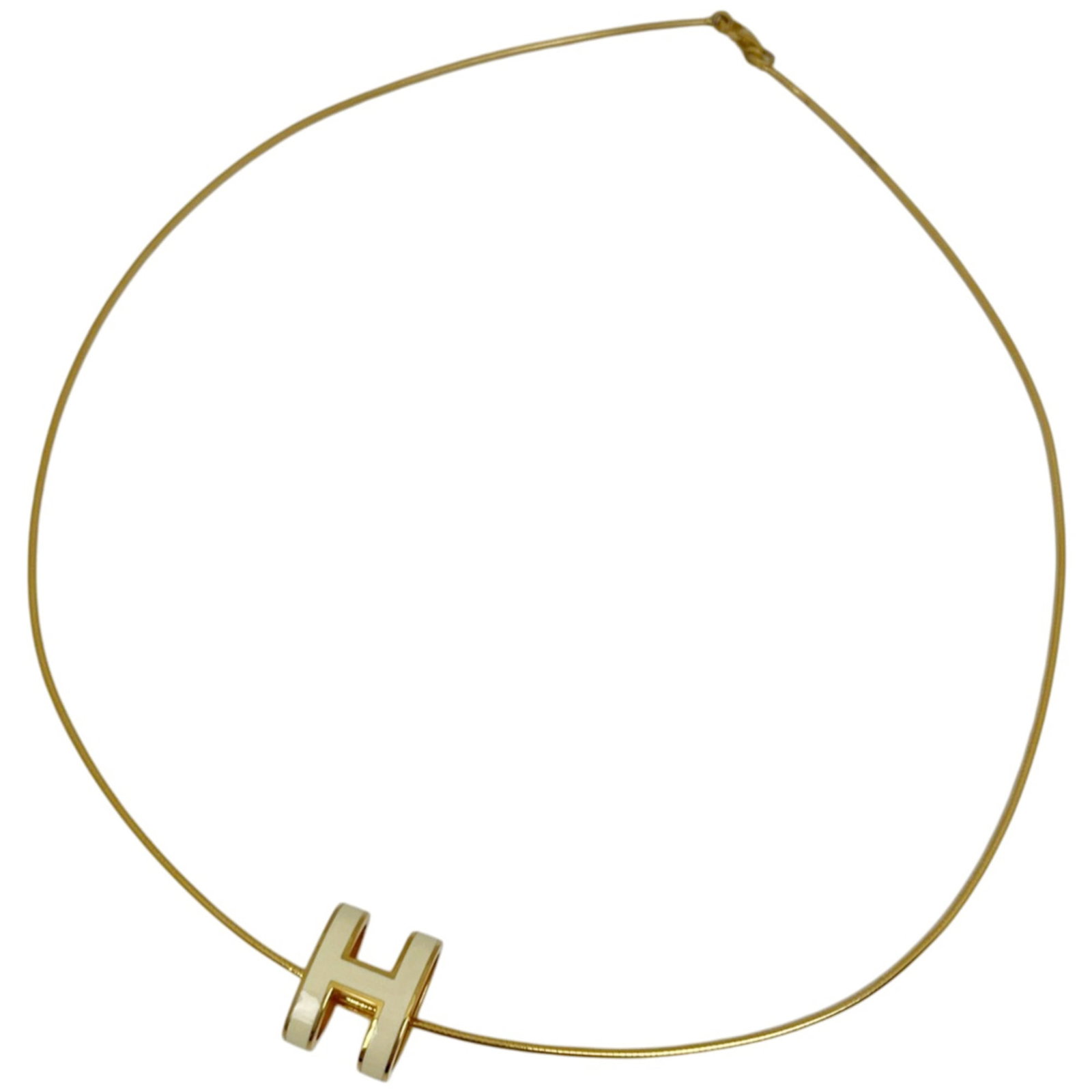 Hermes HERMES Pop H Necklace Logo GP Gold White Women's: Hermes HERMES Pop H Necklace Logo GP Gold White Women's Gold and white logo pendant on a gold chain, featuring the iconic Hermes HERMES Pop H design. This 43cm necklace has a 12mm x 16mm pendant with