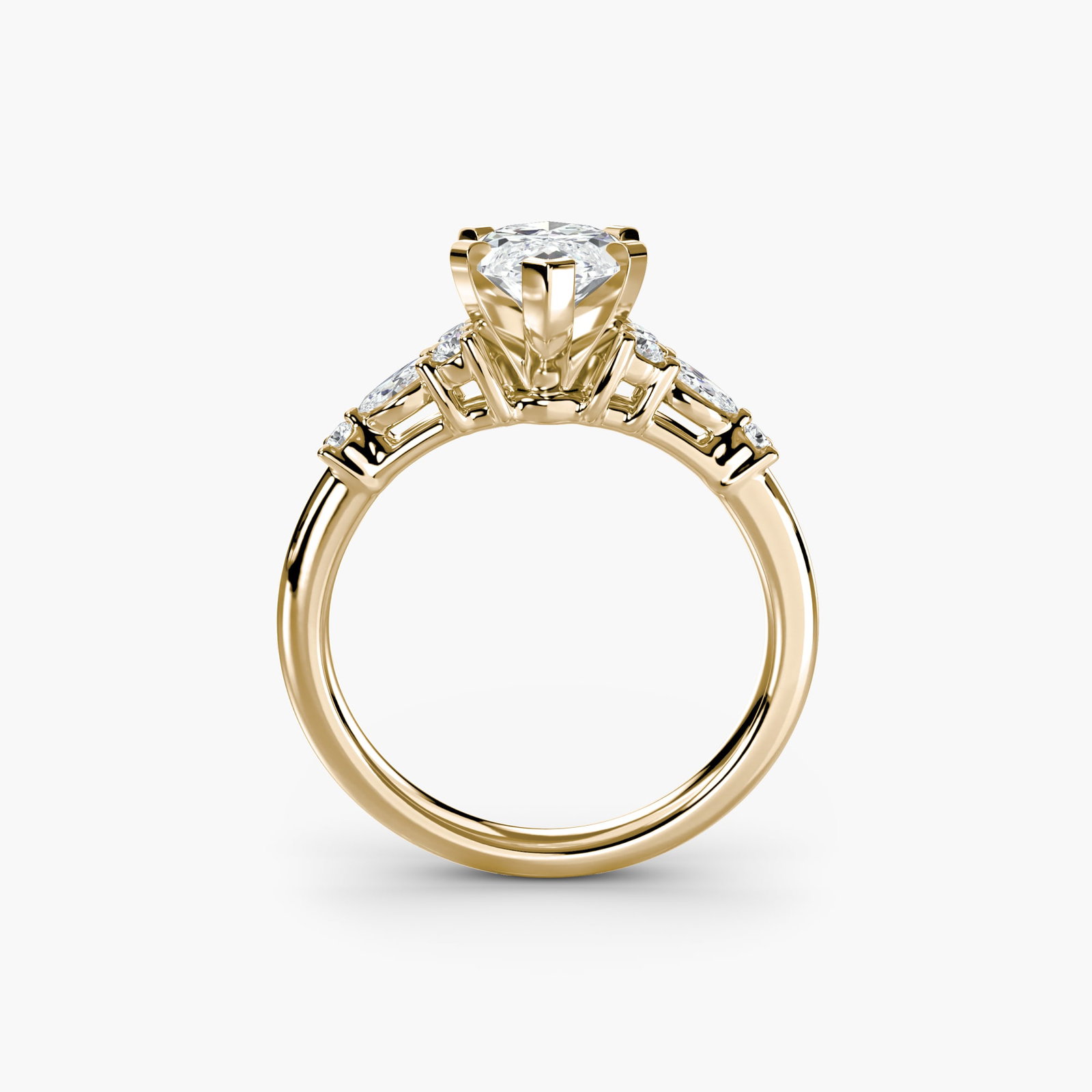 Side Stone Marquise 18Kt Yellow Gold Ring Setting: Side Stone Marquise 18Kt Yellow Gold Ring Setting The Side Stone Marquise 18Kt Yellow Gold Ring Setting boasts an elegant design with eight lab-grown side stones totaling 0.22 carats in EF/VS clarity