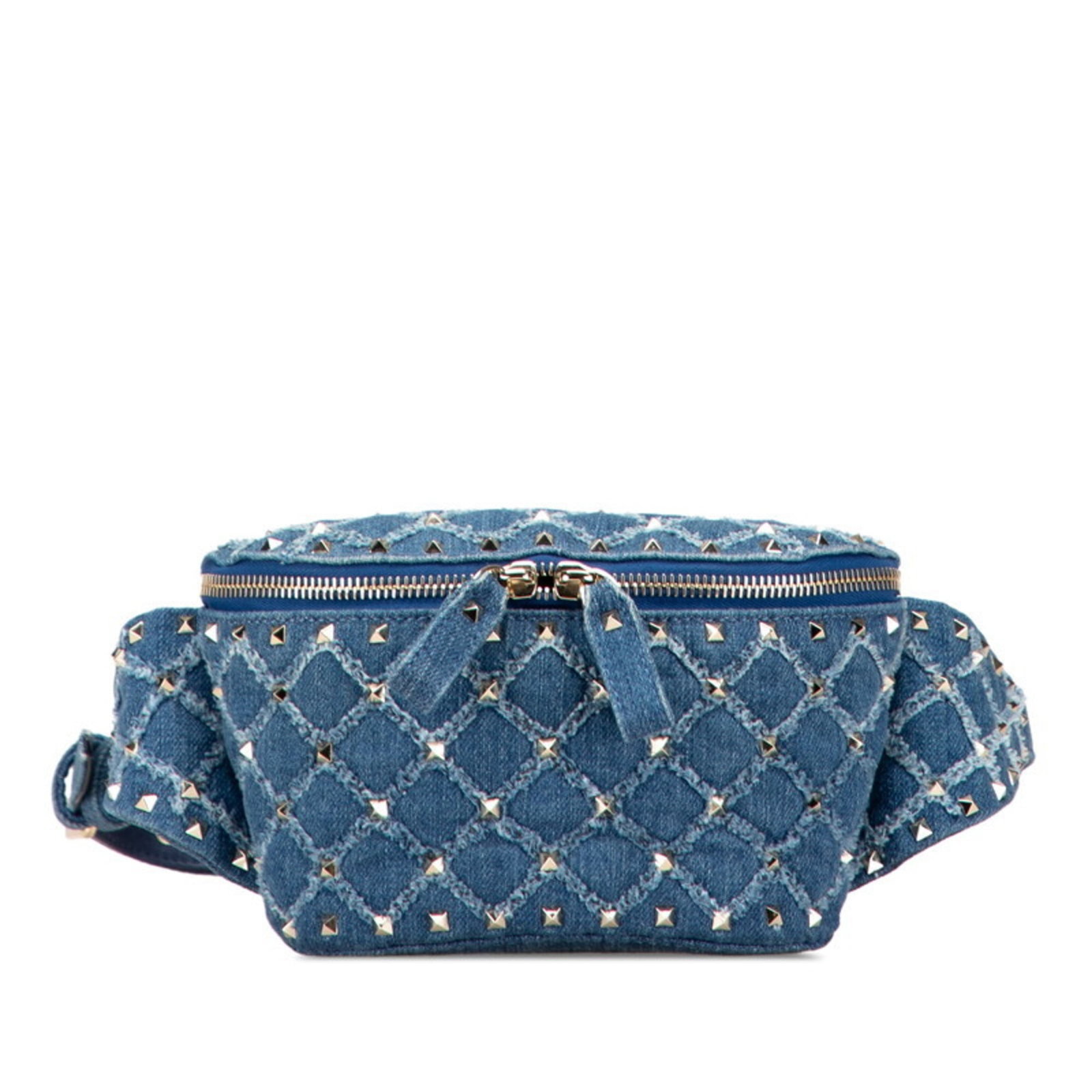Valentino Fanny Pack Denim Leather: Valentino Fanny Pack Denim Leather Valentino's iconic fanny pack is a stylish and versatile accessory. Made from durable denim and leather, this blue-colored piece features silver hardware and a secur